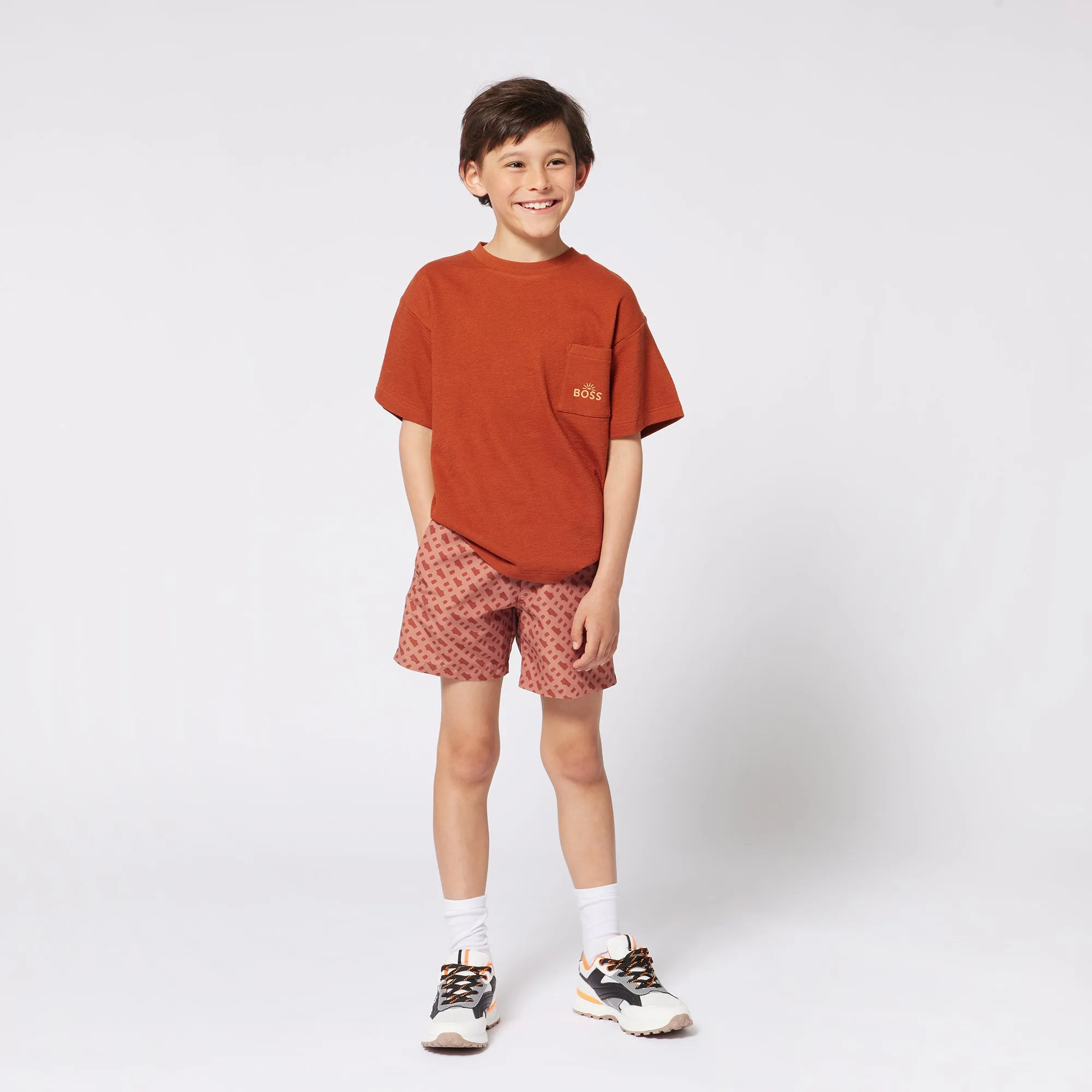 Chocolate Brown Pattern Swim Shorts