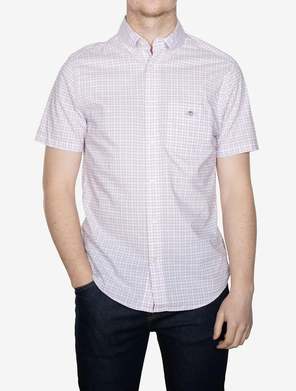 Classic Poplin Check Regular Fit Short Sleeve Shirt Light Pink
