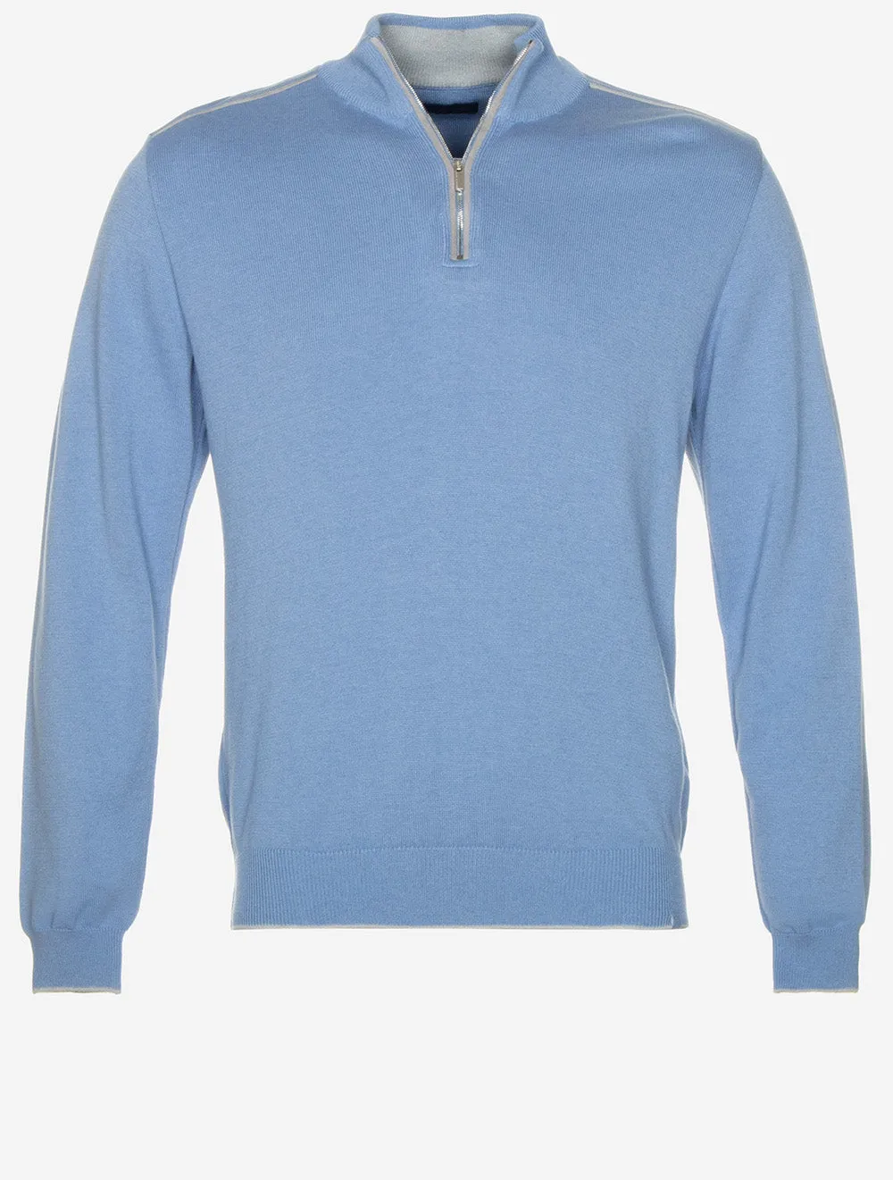 Cotton Cashmere Half Zip Sweater Blue