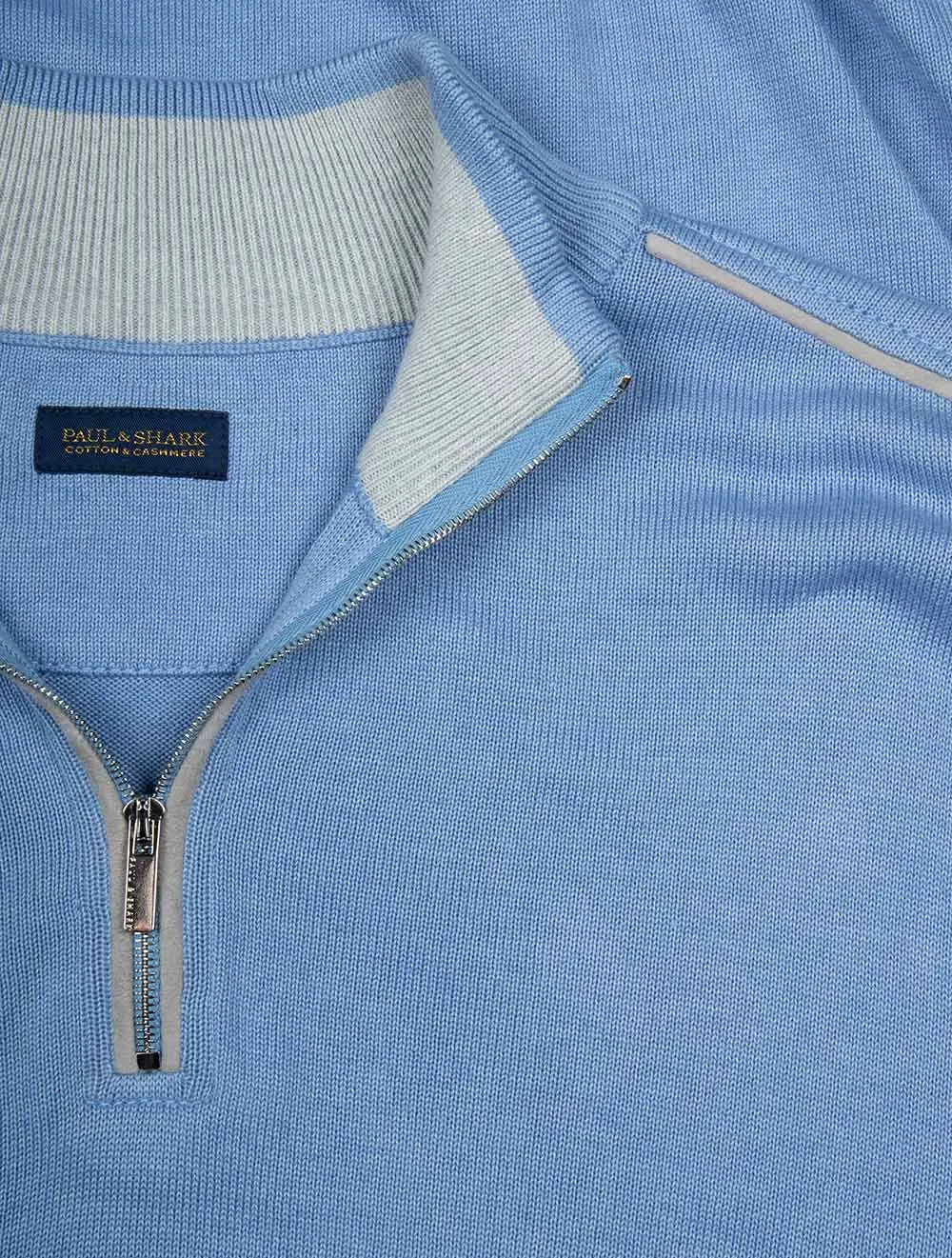 Cotton Cashmere Half Zip Sweater Blue