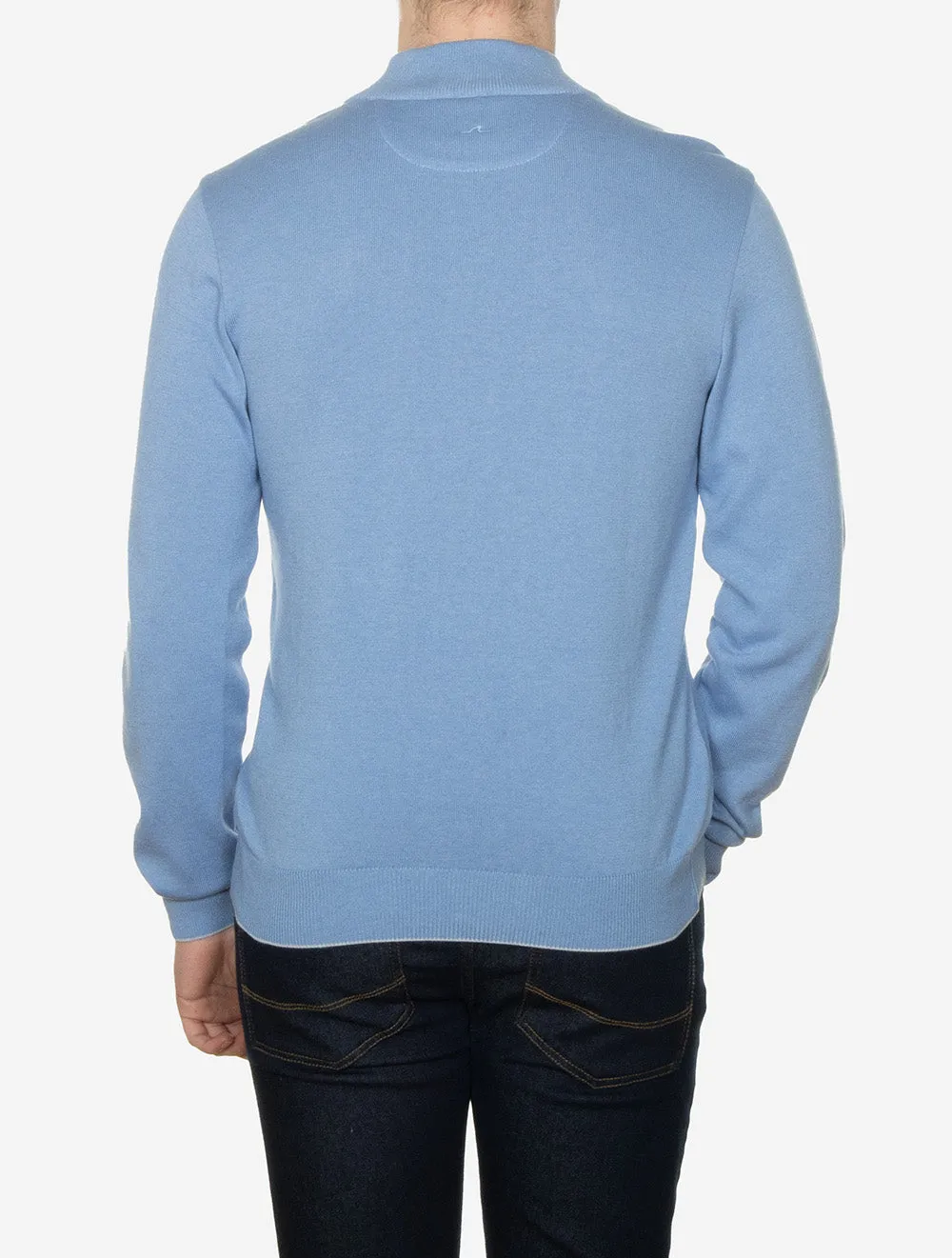 Cotton Cashmere Half Zip Sweater Blue