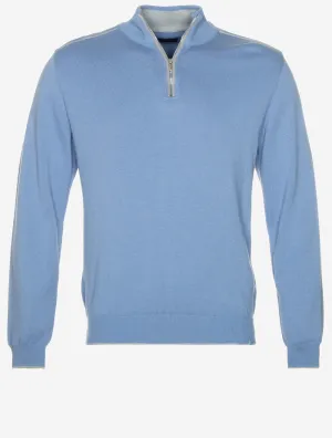 Cotton Cashmere Half Zip Sweater Blue