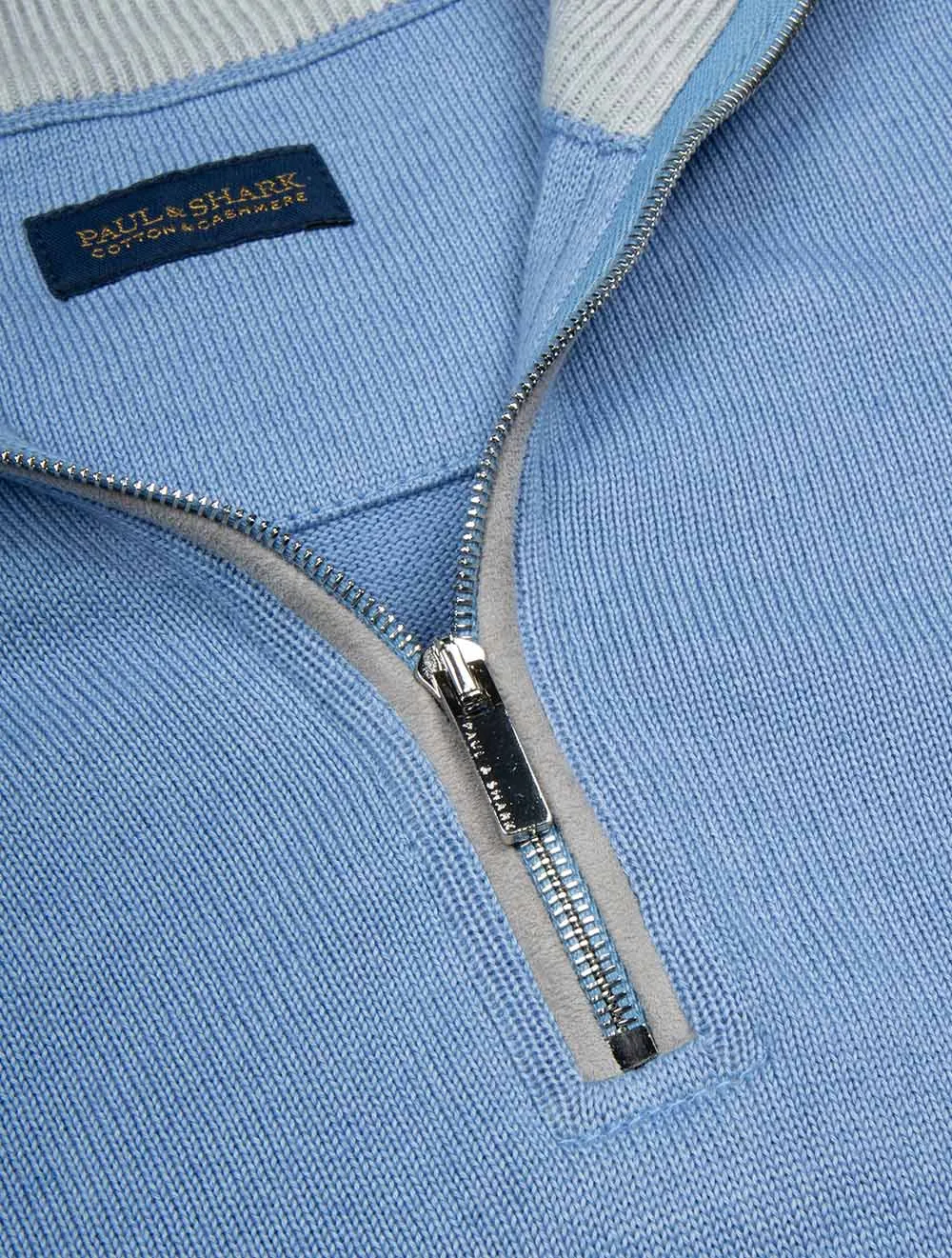 Cotton Cashmere Half Zip Sweater Blue