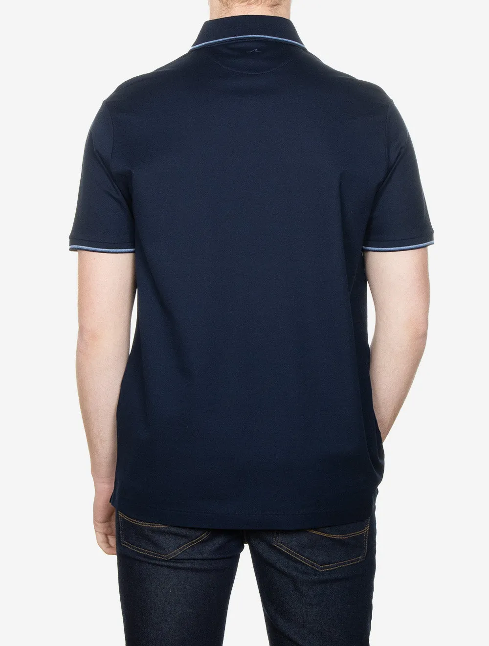 Cotton Double Piqué Tipped Polo Shirt Navy