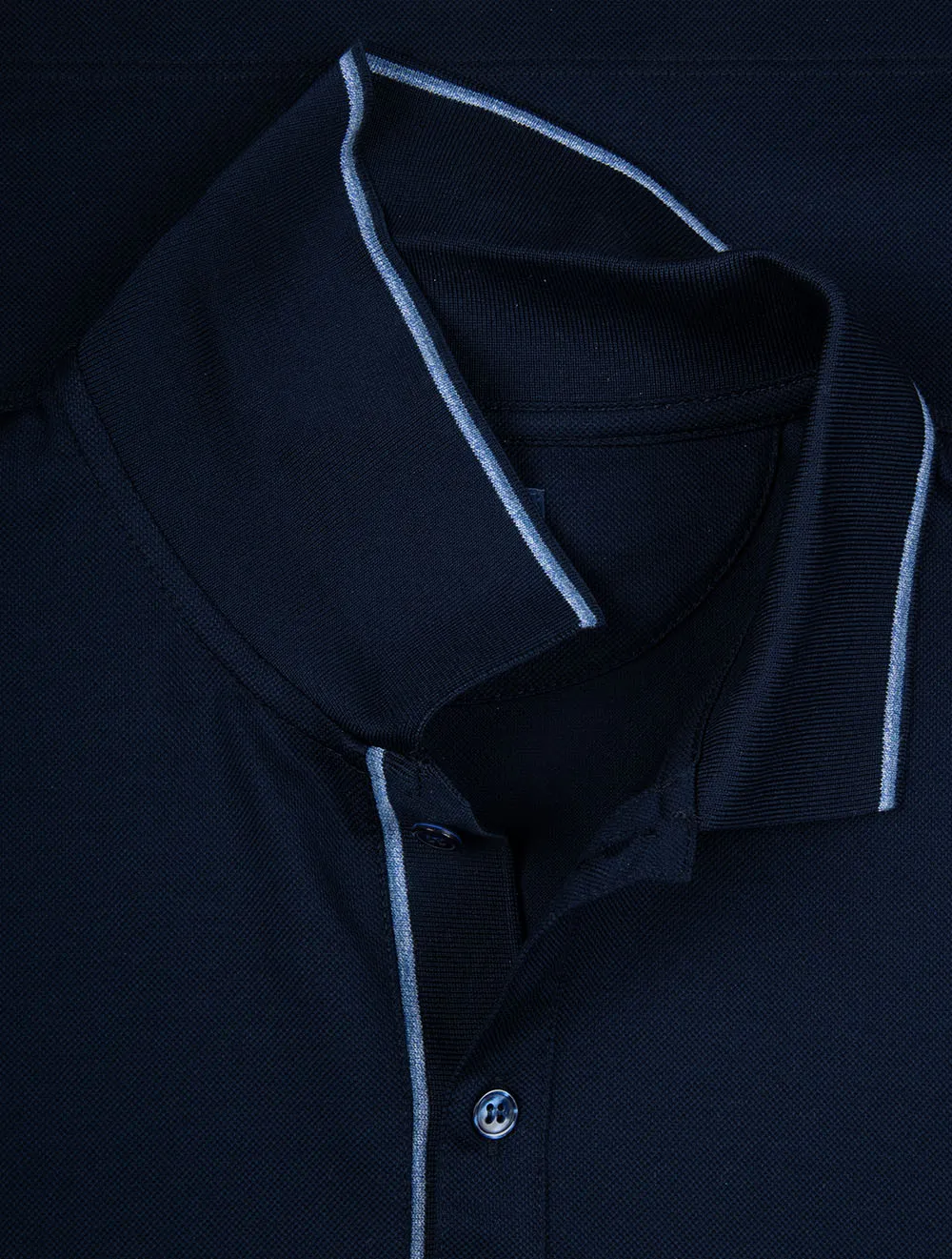 Cotton Double Piqué Tipped Polo Shirt Navy