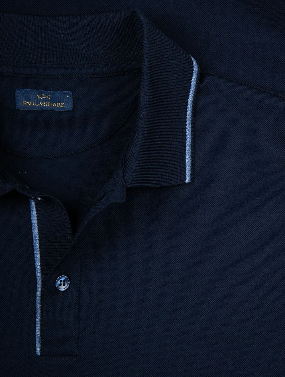 Cotton Double Piqué Tipped Polo Shirt Navy