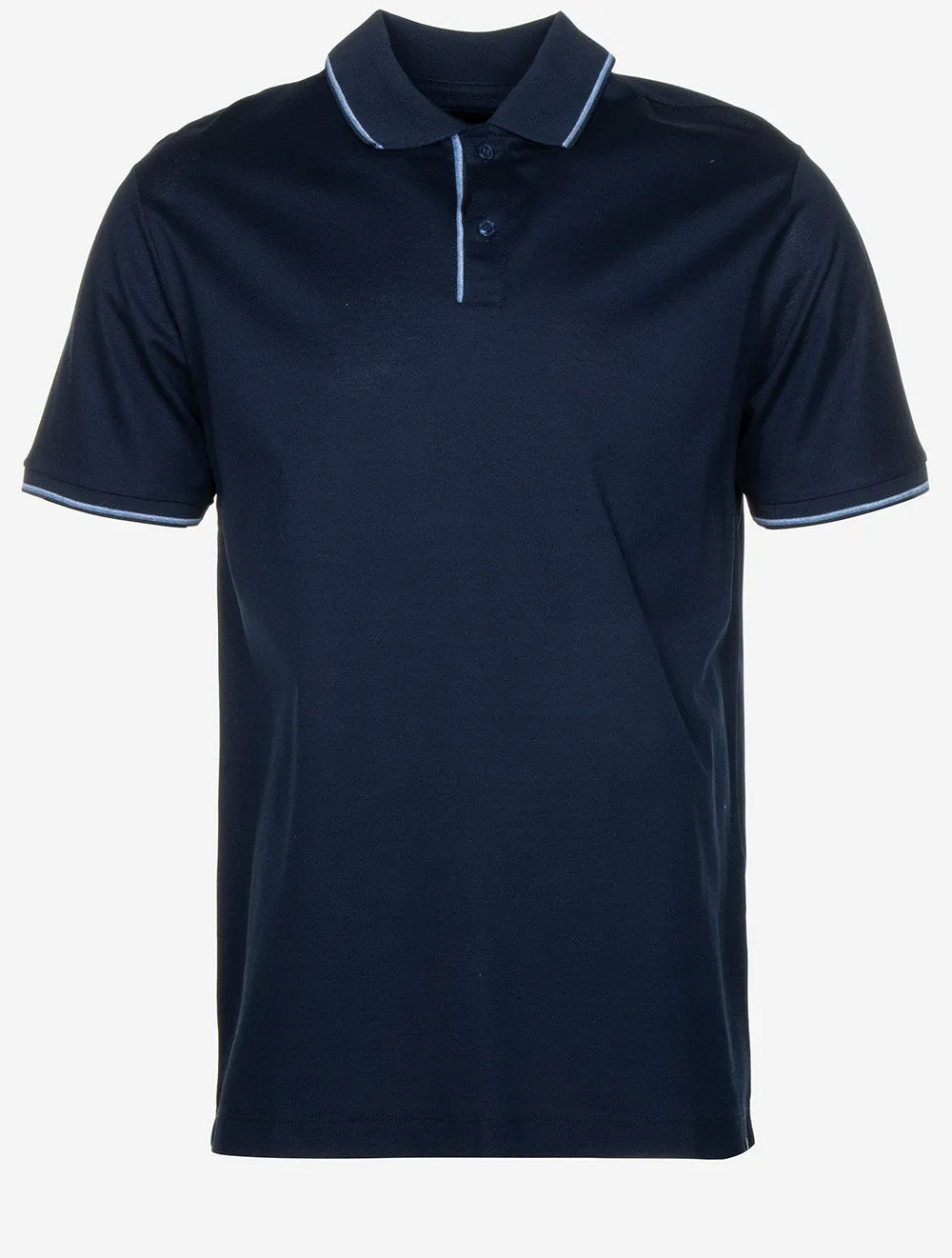 Cotton Double Piqué Tipped Polo Shirt Navy