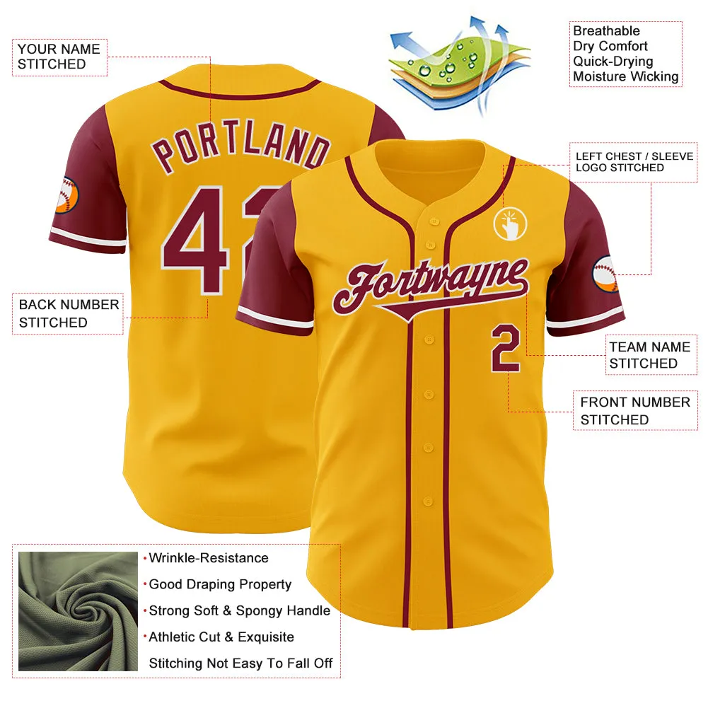 Custom Gold Crimson-White Authentic Two Tone Baseball Jersey
