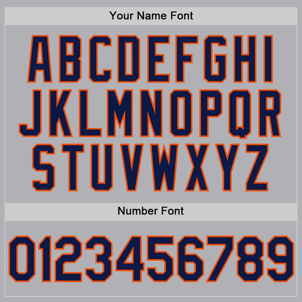 Custom Gray Navy-Orange Mesh Authentic Throwback Baseball Jersey