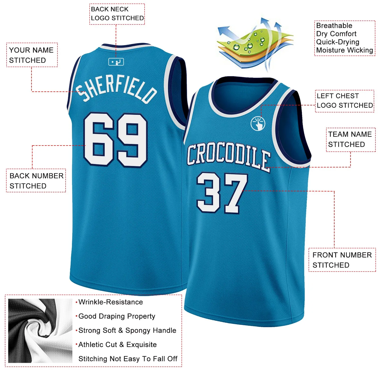 Custom Panther Blue White-Navy Authentic Basketball Jersey