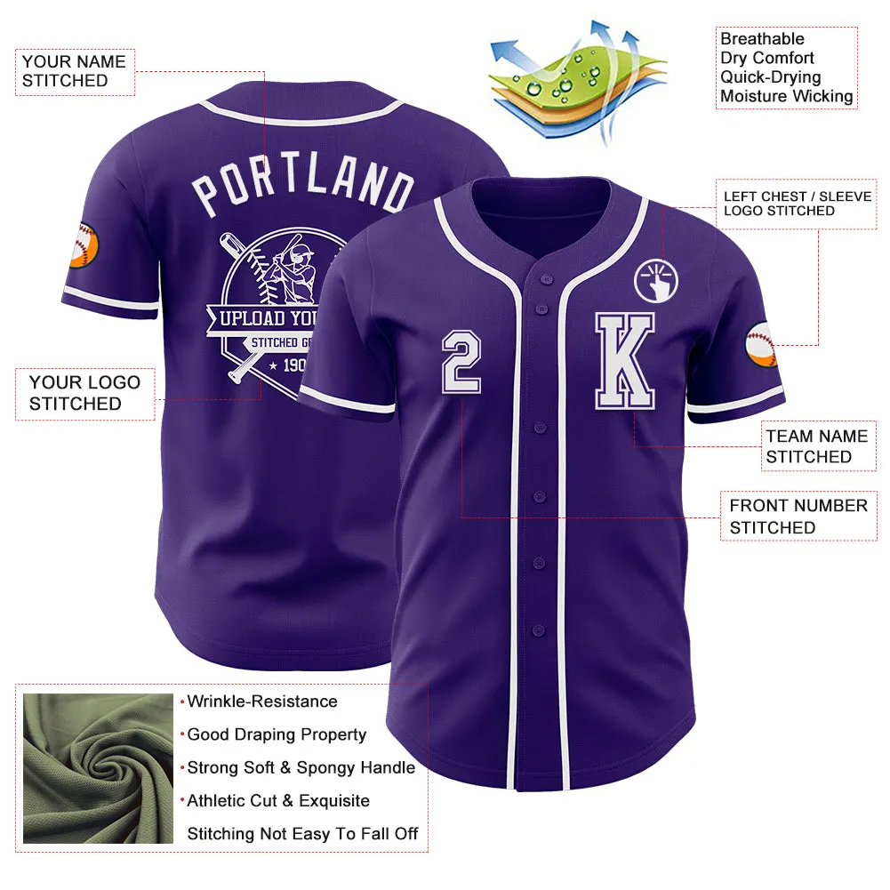 Custom Purple White Authentic Baseball Jersey