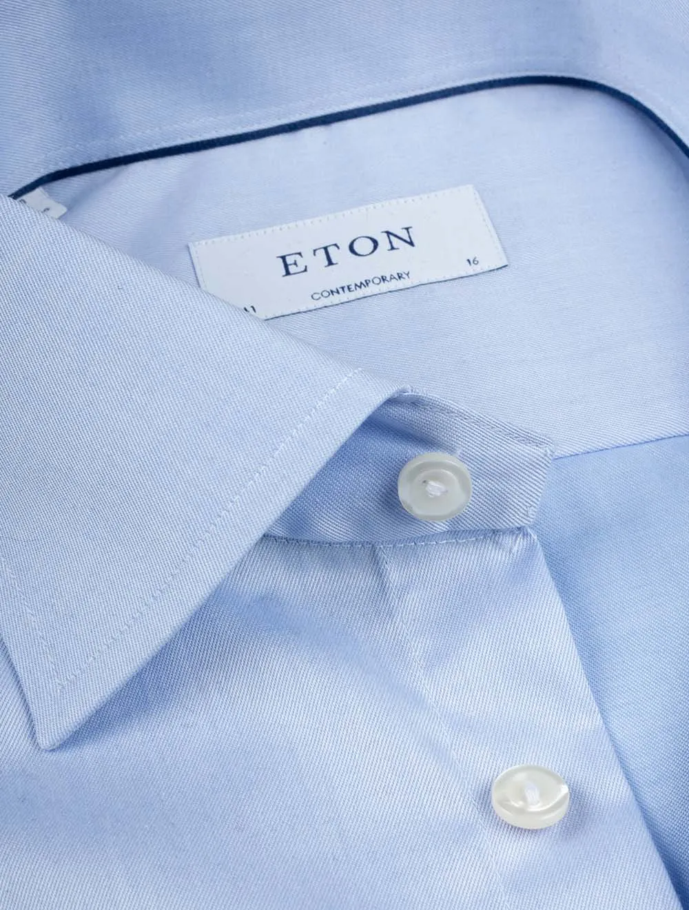 Double Cuff Plain Contemporary Fit Shirt Blue