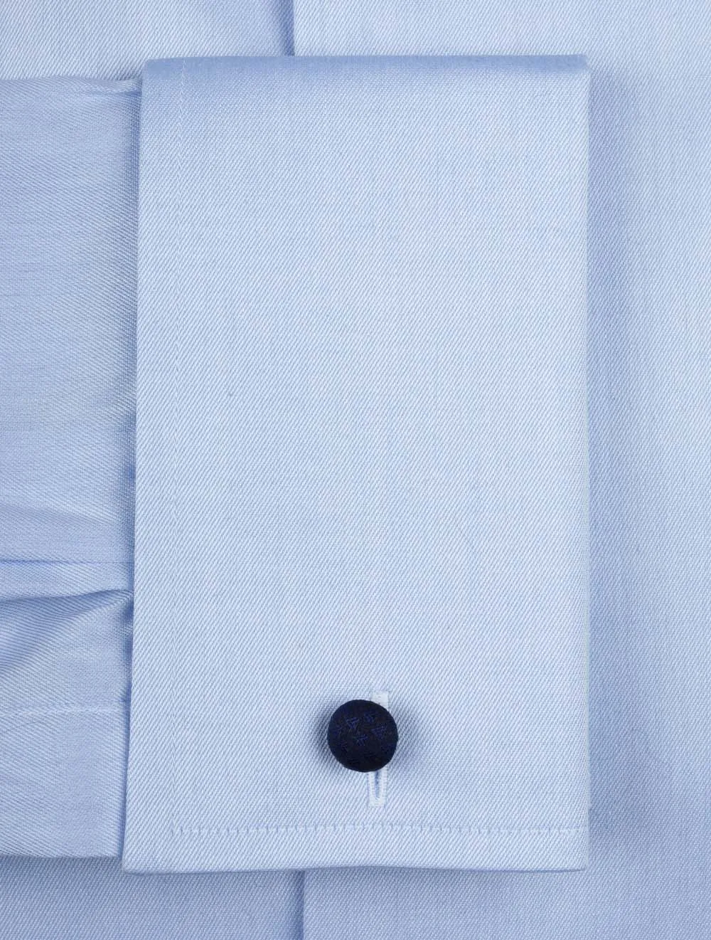 Double Cuff Plain Contemporary Fit Shirt Blue
