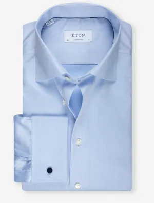 Double Cuff Plain Contemporary Fit Shirt Blue