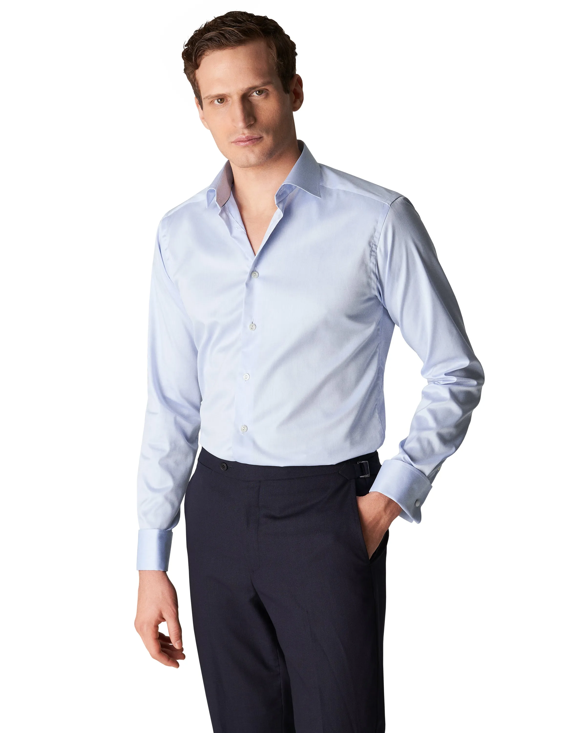 Double Cuff Slim Fit Shirt Blue