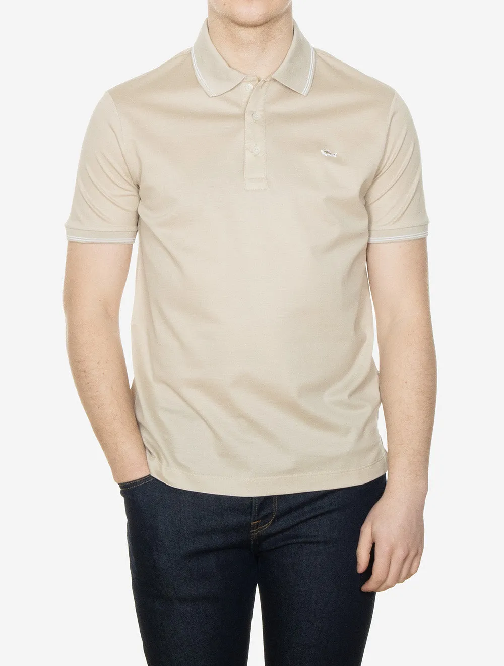 Double Piqué Knitted Cotton Polo Shirt Beige