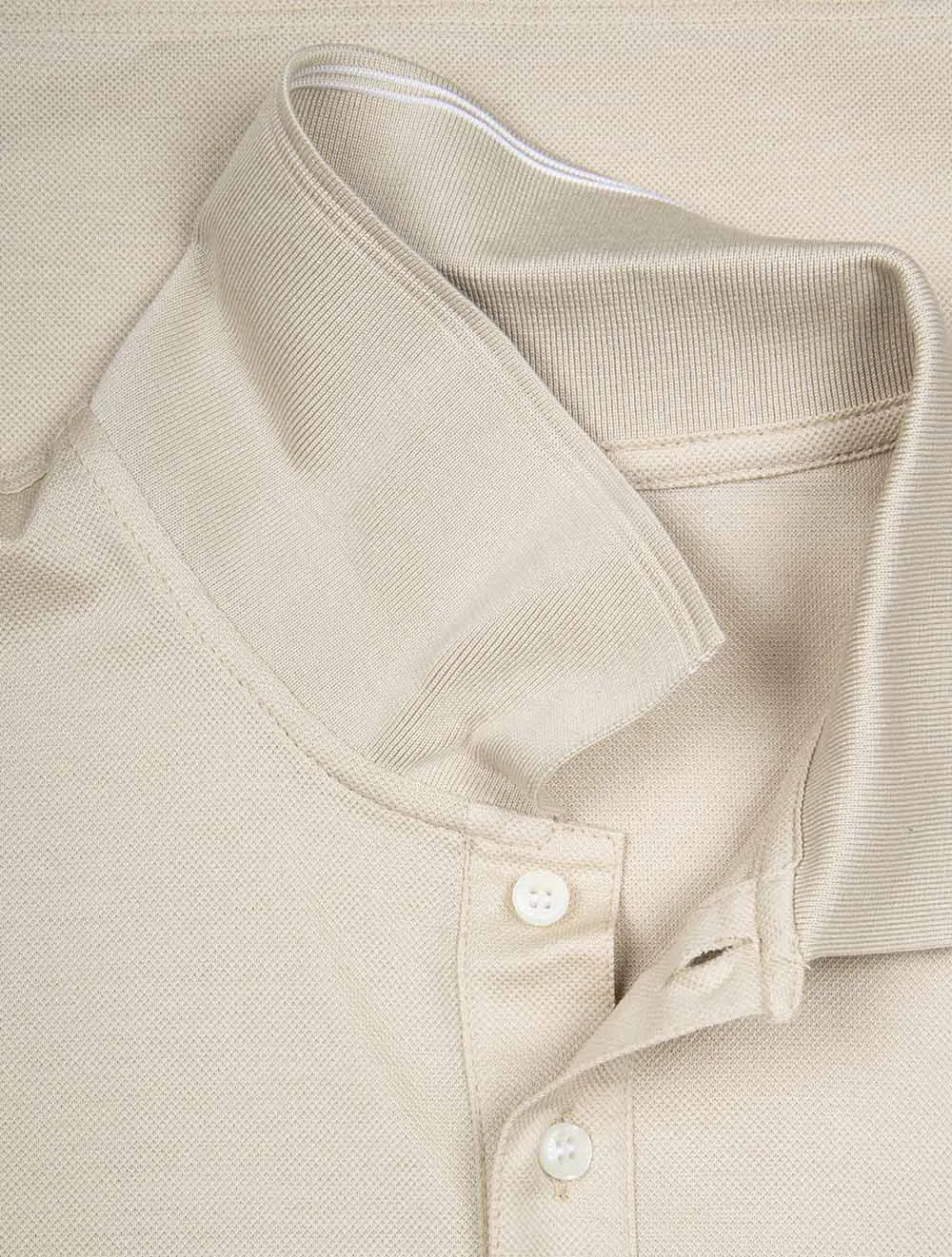 Double Piqué Knitted Cotton Polo Shirt Beige