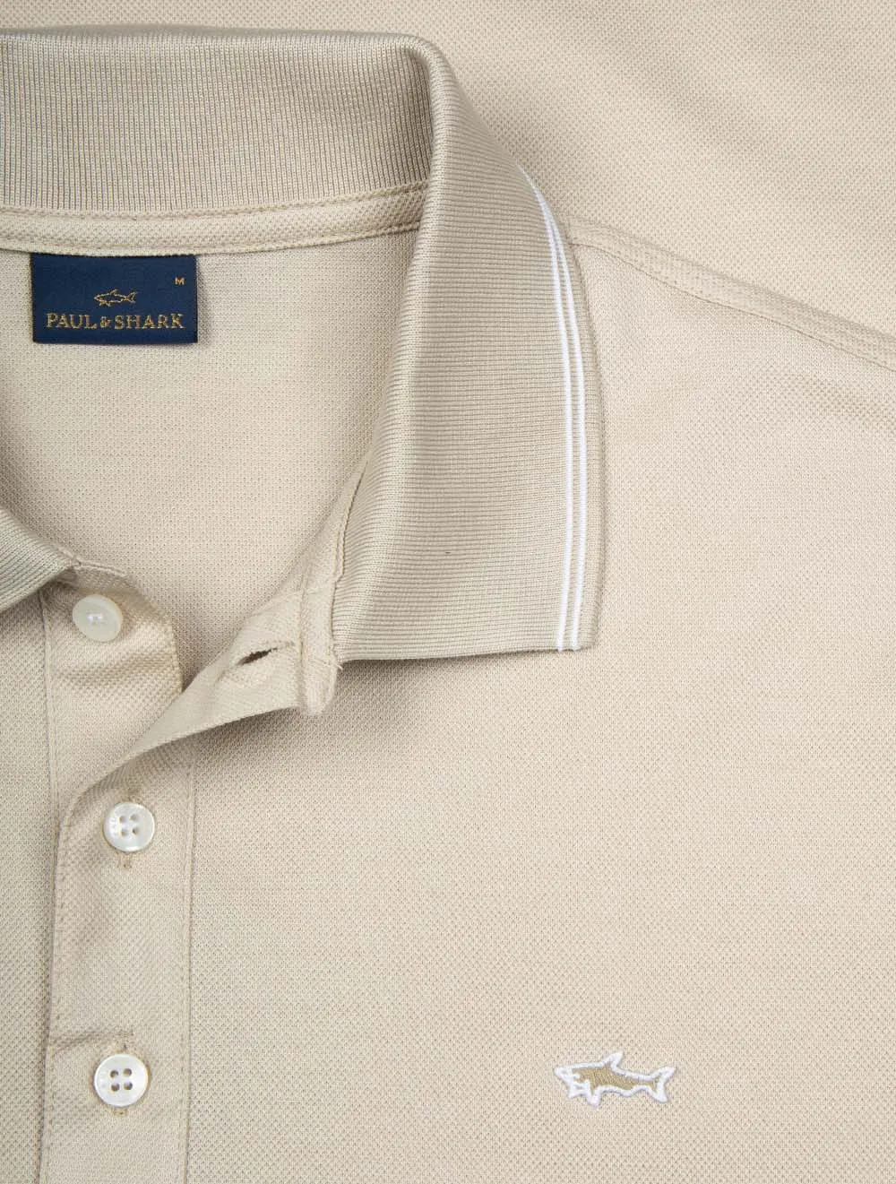 Double Piqué Knitted Cotton Polo Shirt Beige