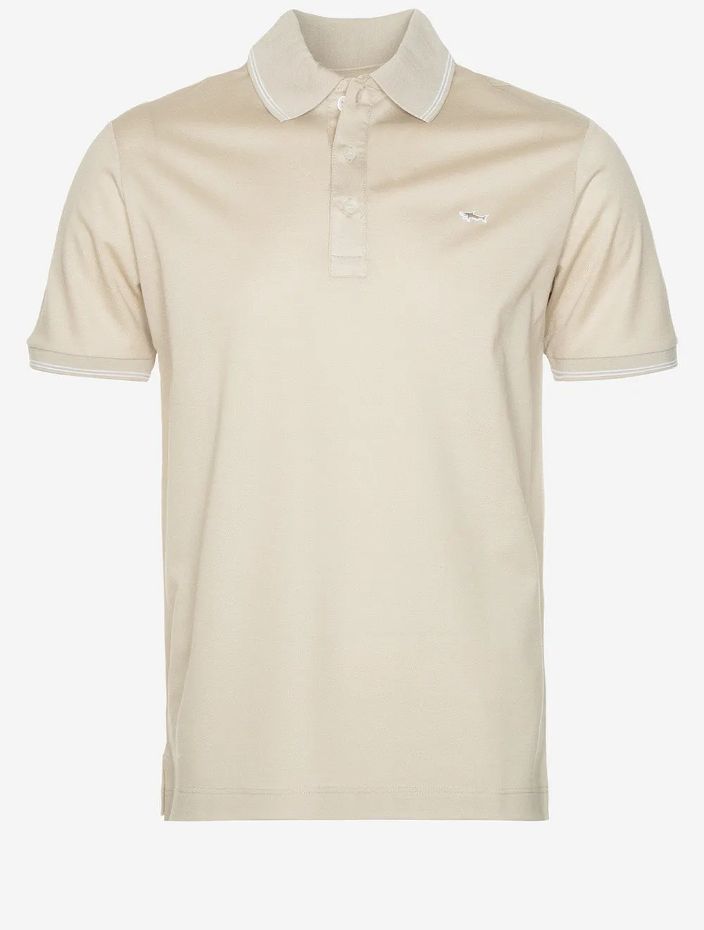 Double Piqué Knitted Cotton Polo Shirt Beige