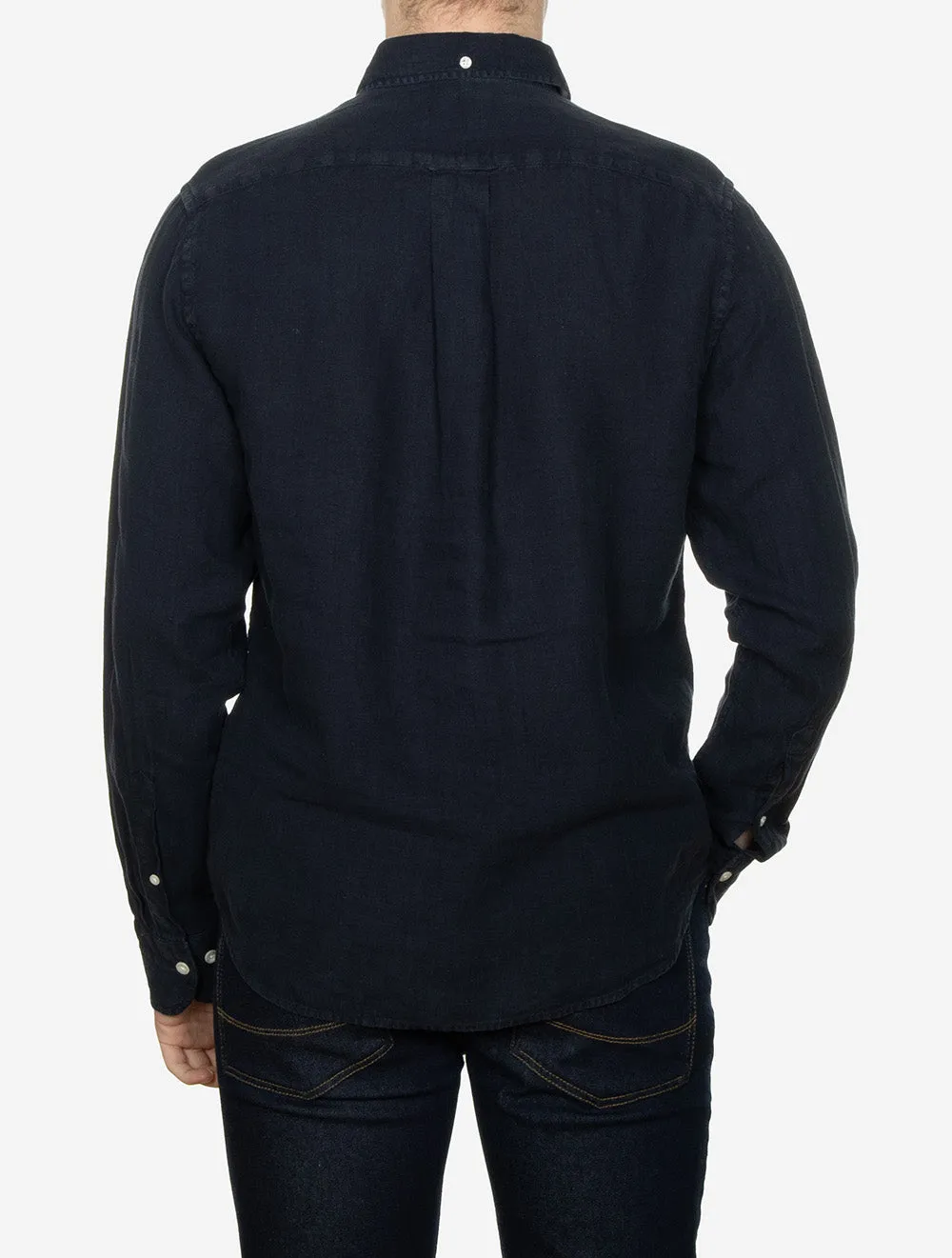 Garment-Dyed Regular Fit Linen Shirt Evening Blue