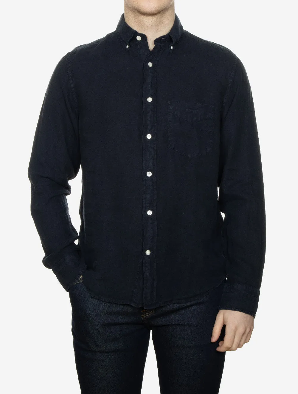 Garment-Dyed Regular Fit Linen Shirt Evening Blue