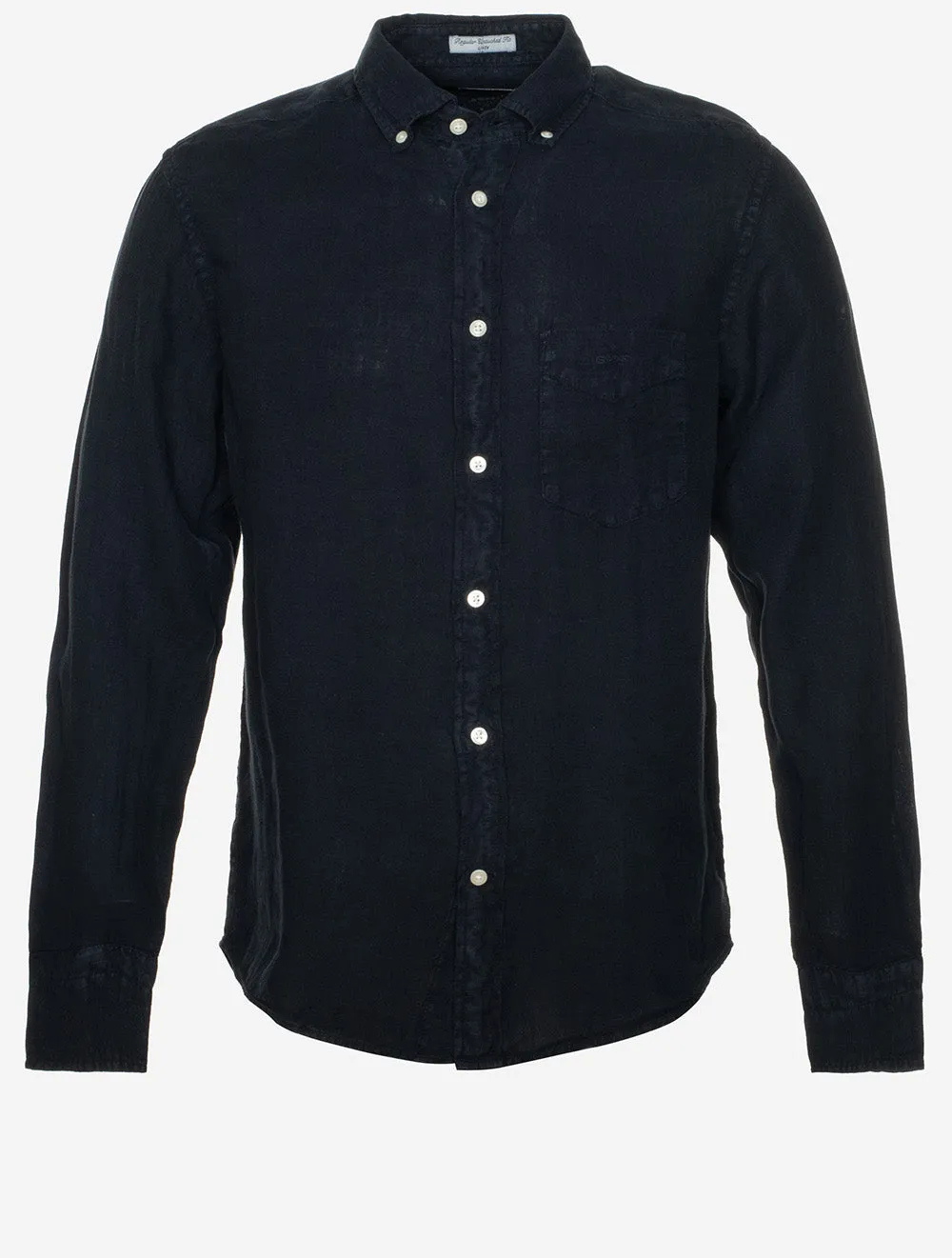 Garment-Dyed Regular Fit Linen Shirt Evening Blue
