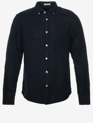 Garment-Dyed Regular Fit Linen Shirt Evening Blue