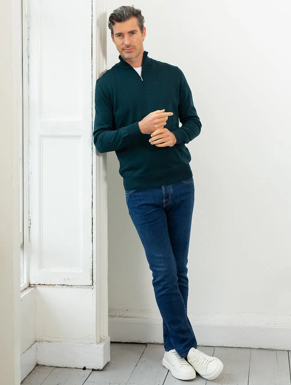 Half Zip Mock Neck Jumper Green