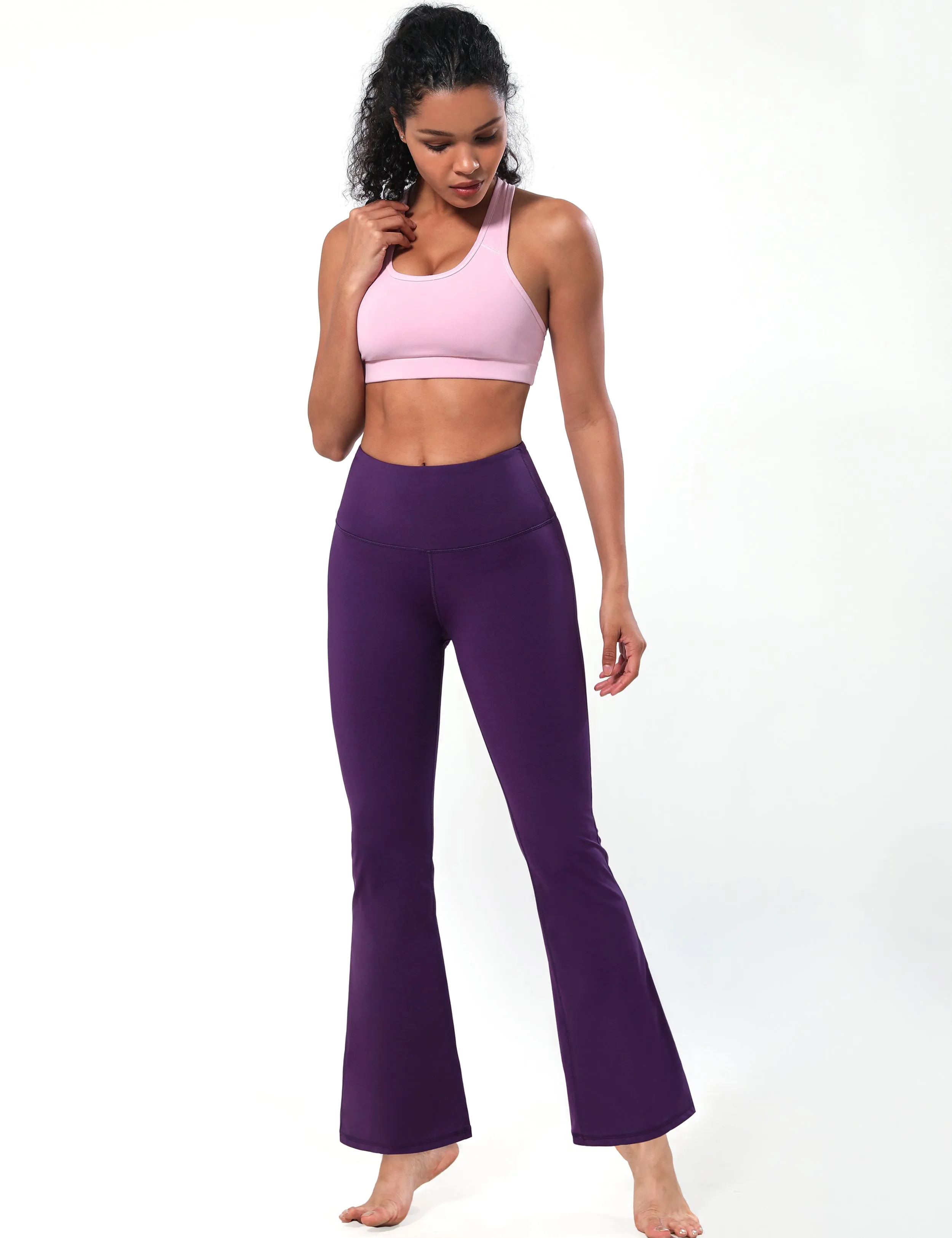 High Waist Bootcut Leggings pansypurple_Running