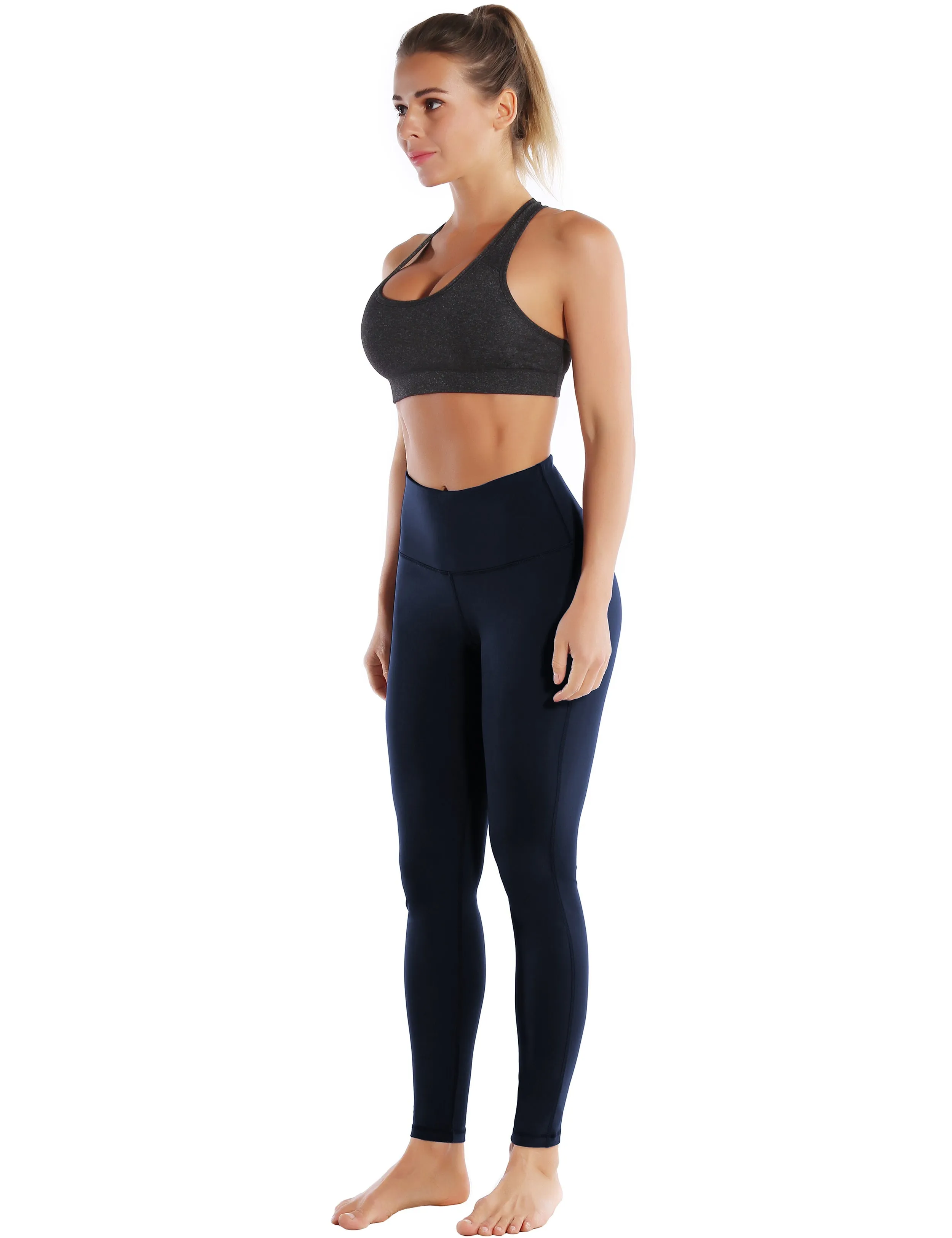 High Waist Side Line Running Pants darknavy_Running