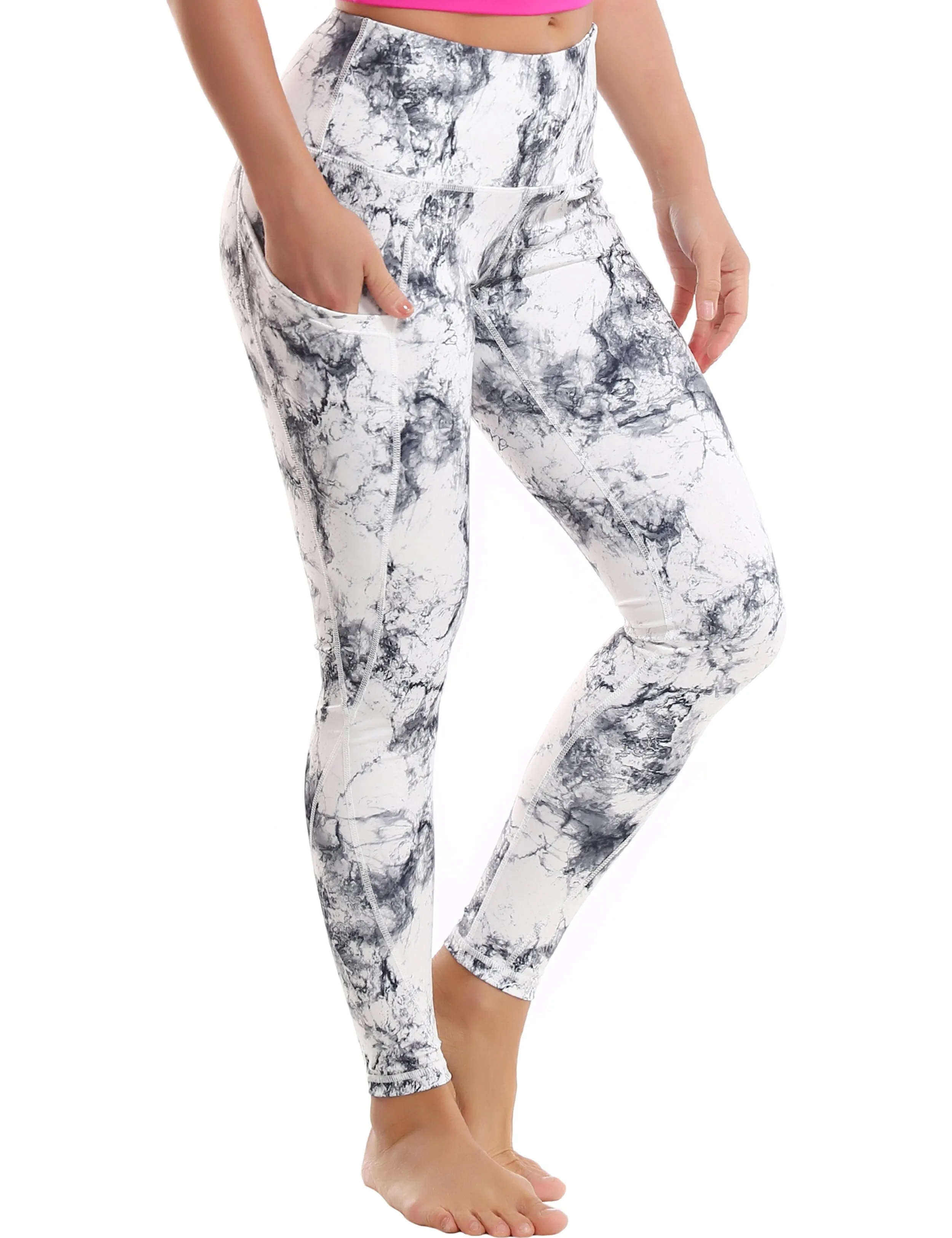 High Waist Side Pockets Running Pants arabescato ins_Running