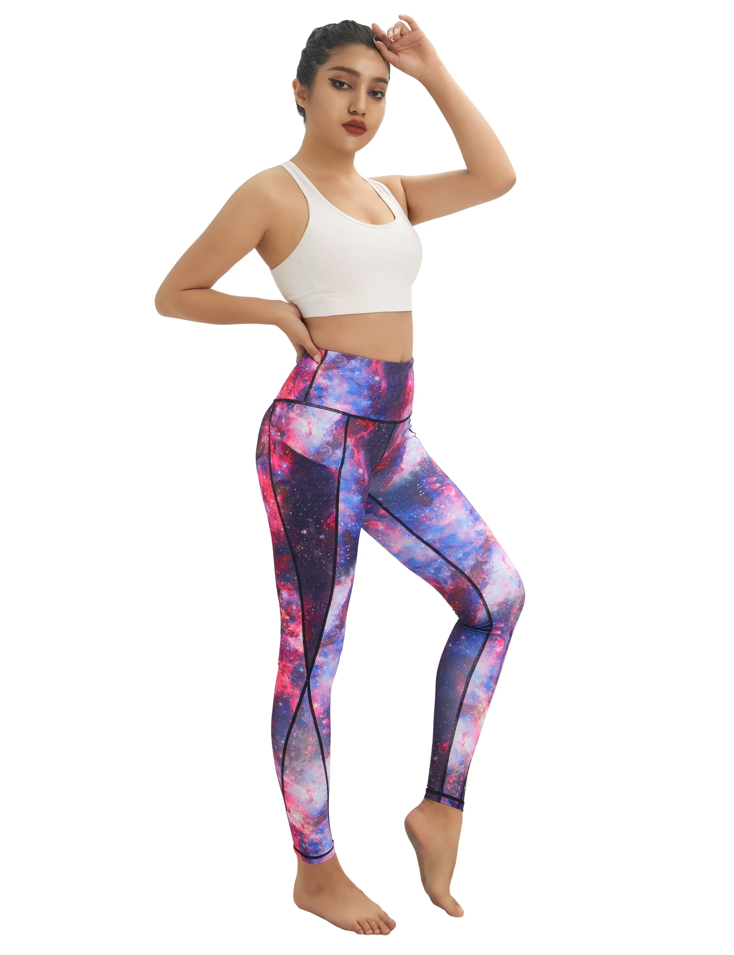High Waist Side Pockets Running Pants galaxy_Running