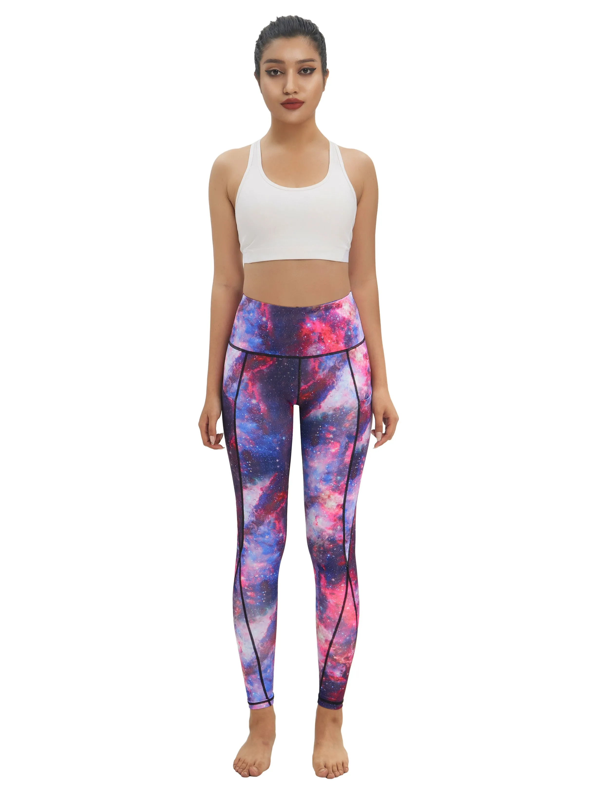 High Waist Side Pockets Running Pants galaxy_Running