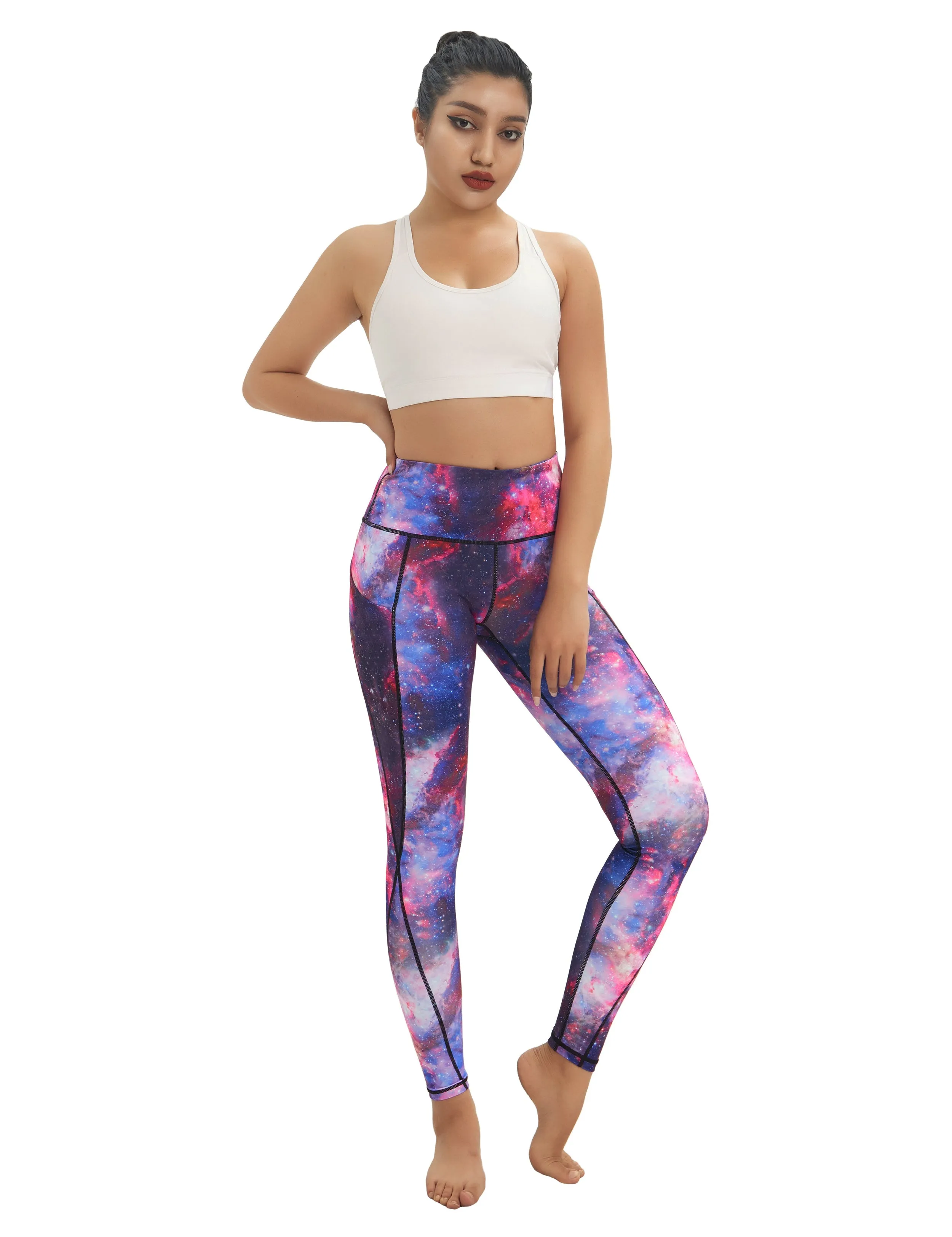 High Waist Side Pockets Running Pants galaxy_Running