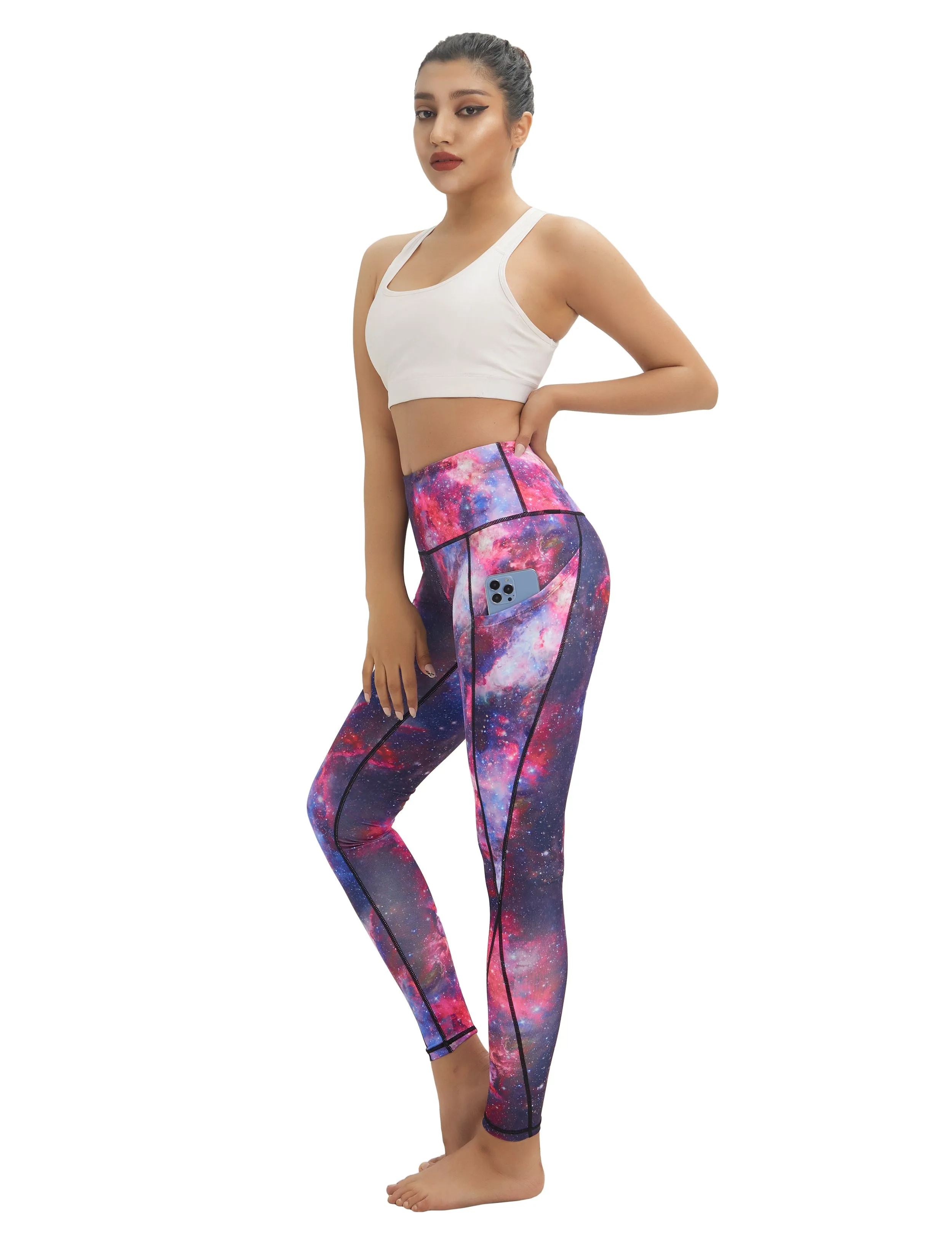 High Waist Side Pockets Running Pants galaxy_Running