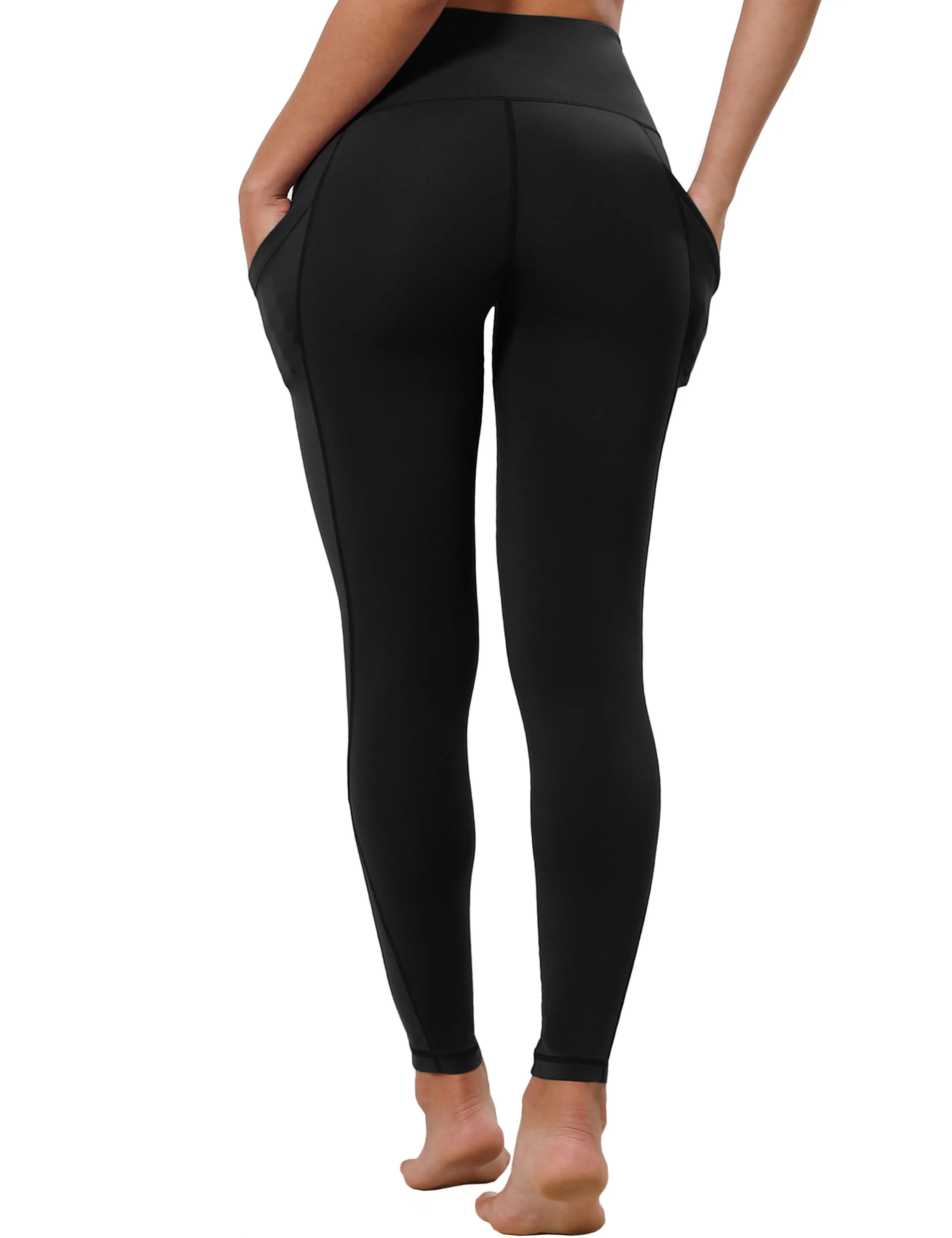 High Waist Side Pockets Running Pants jetblack_Running