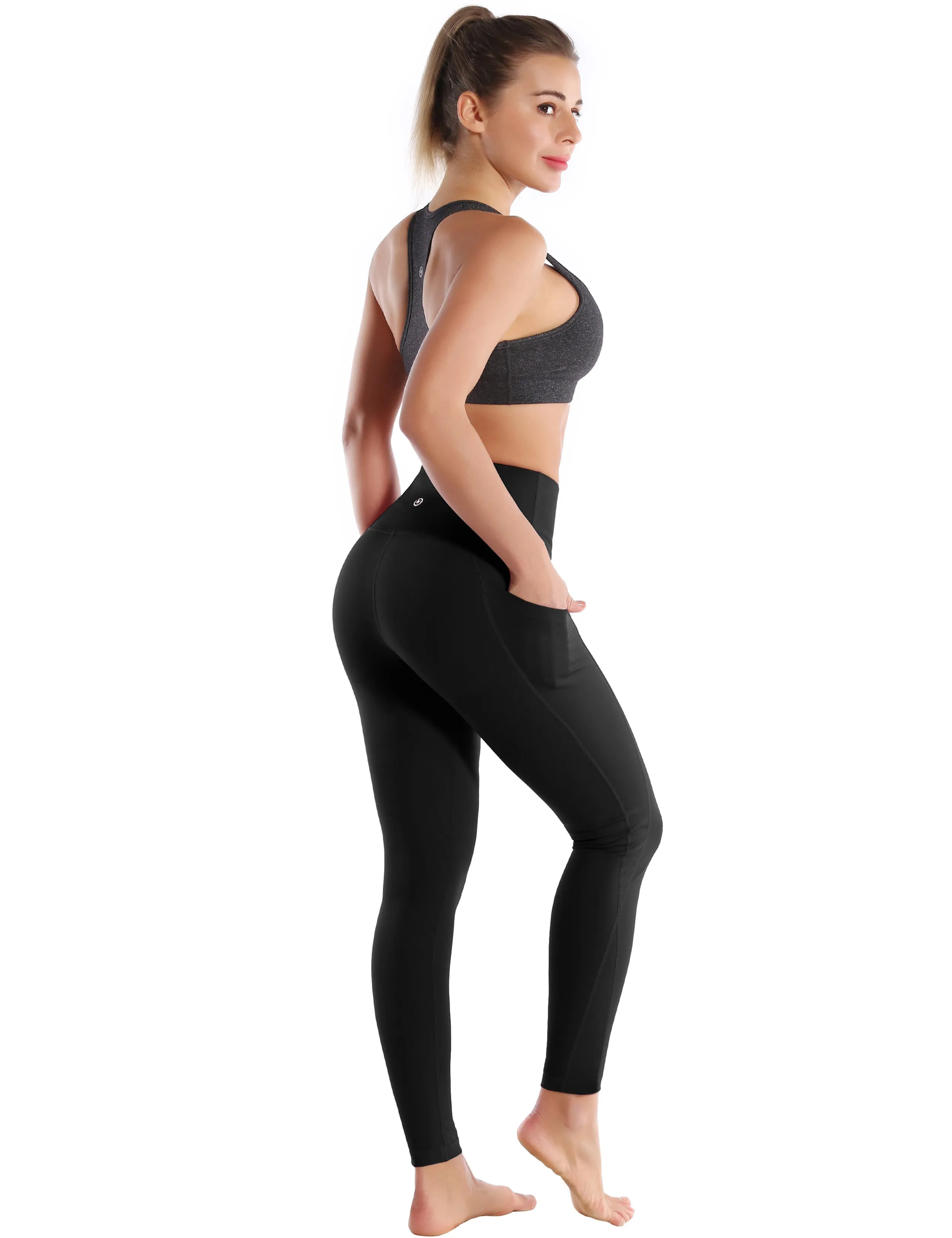 High Waist Side Pockets Running Pants jetblack_Running