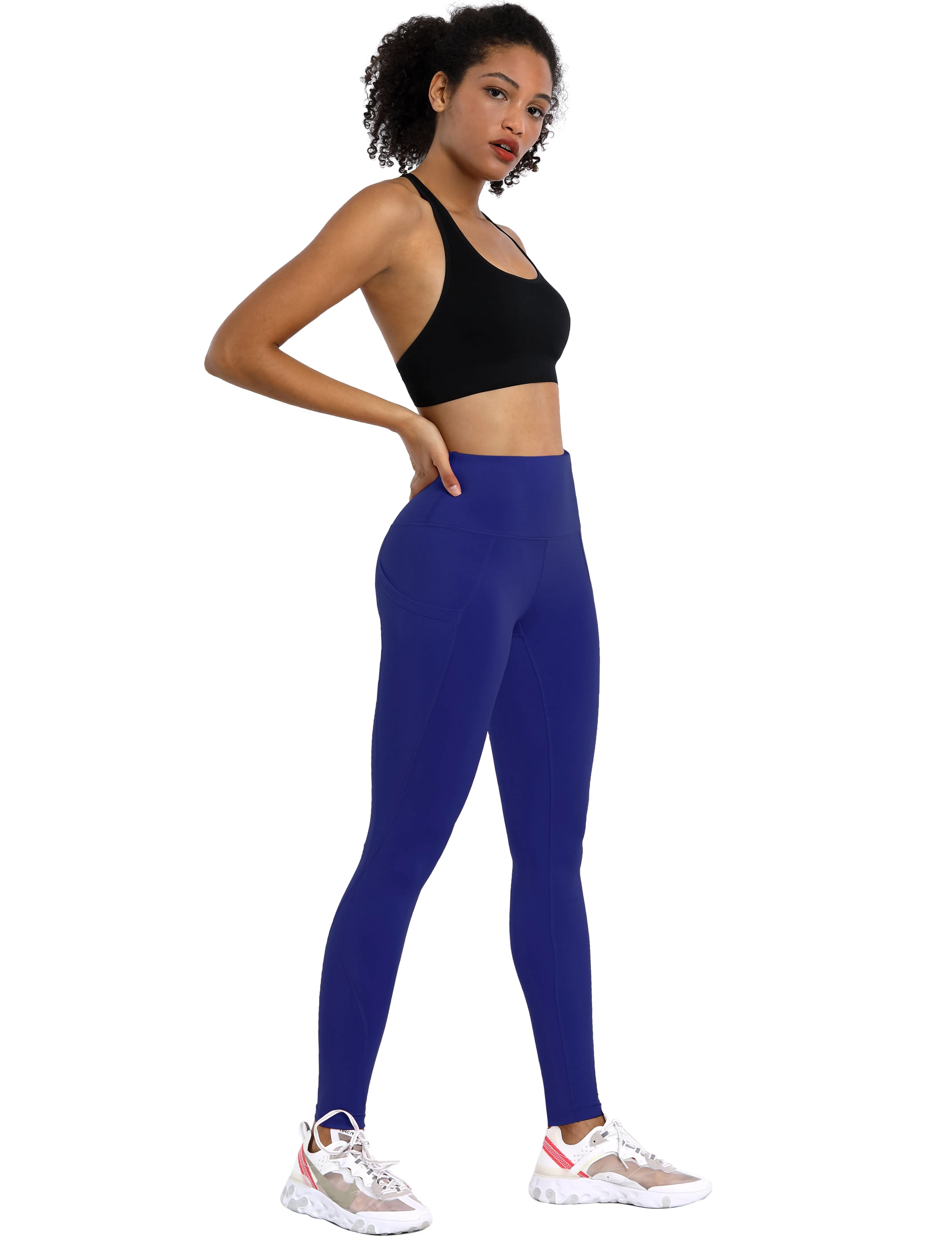 High Waist Side Pockets Running Pants navy_Running