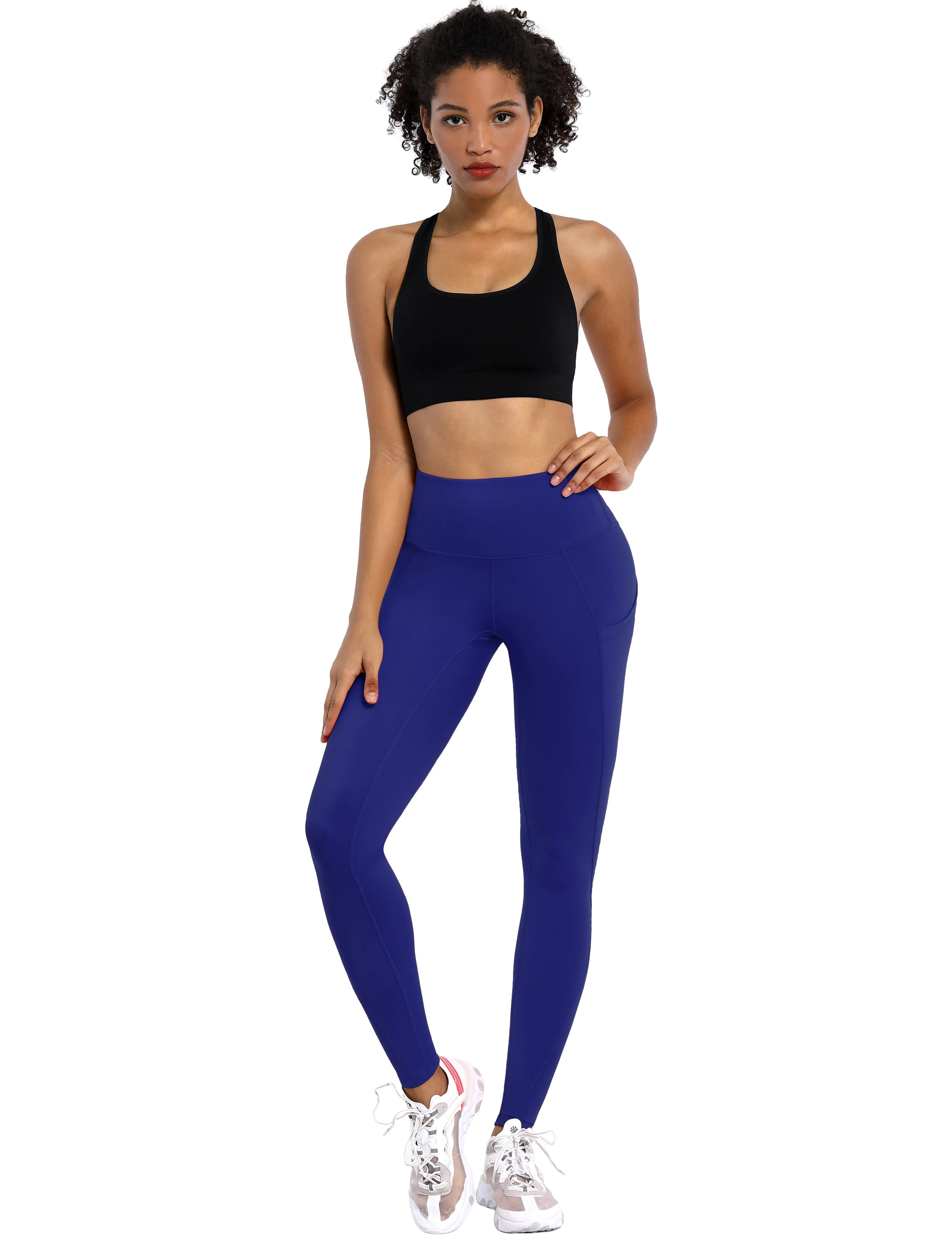 High Waist Side Pockets Running Pants navy_Running