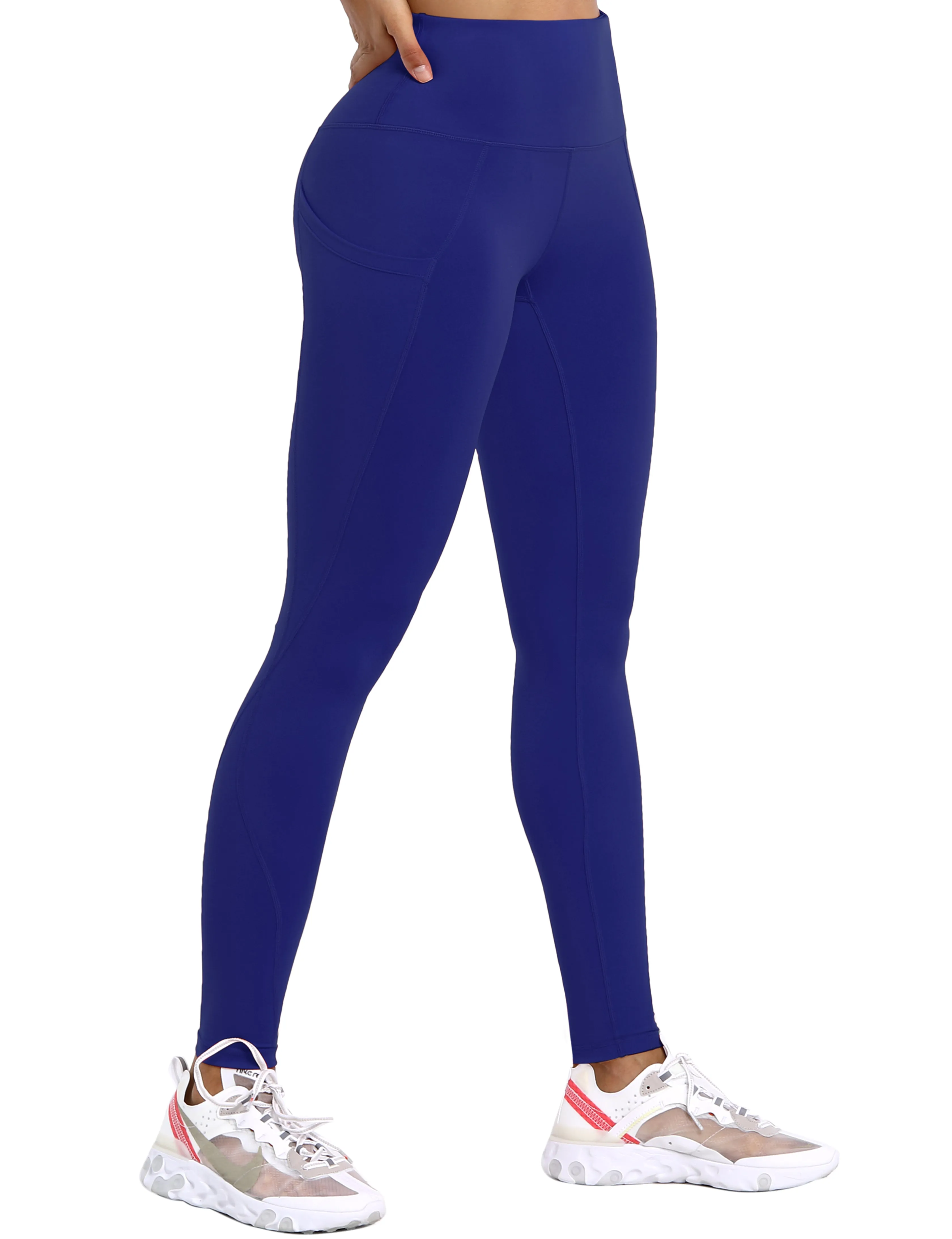 High Waist Side Pockets Running Pants navy_Running