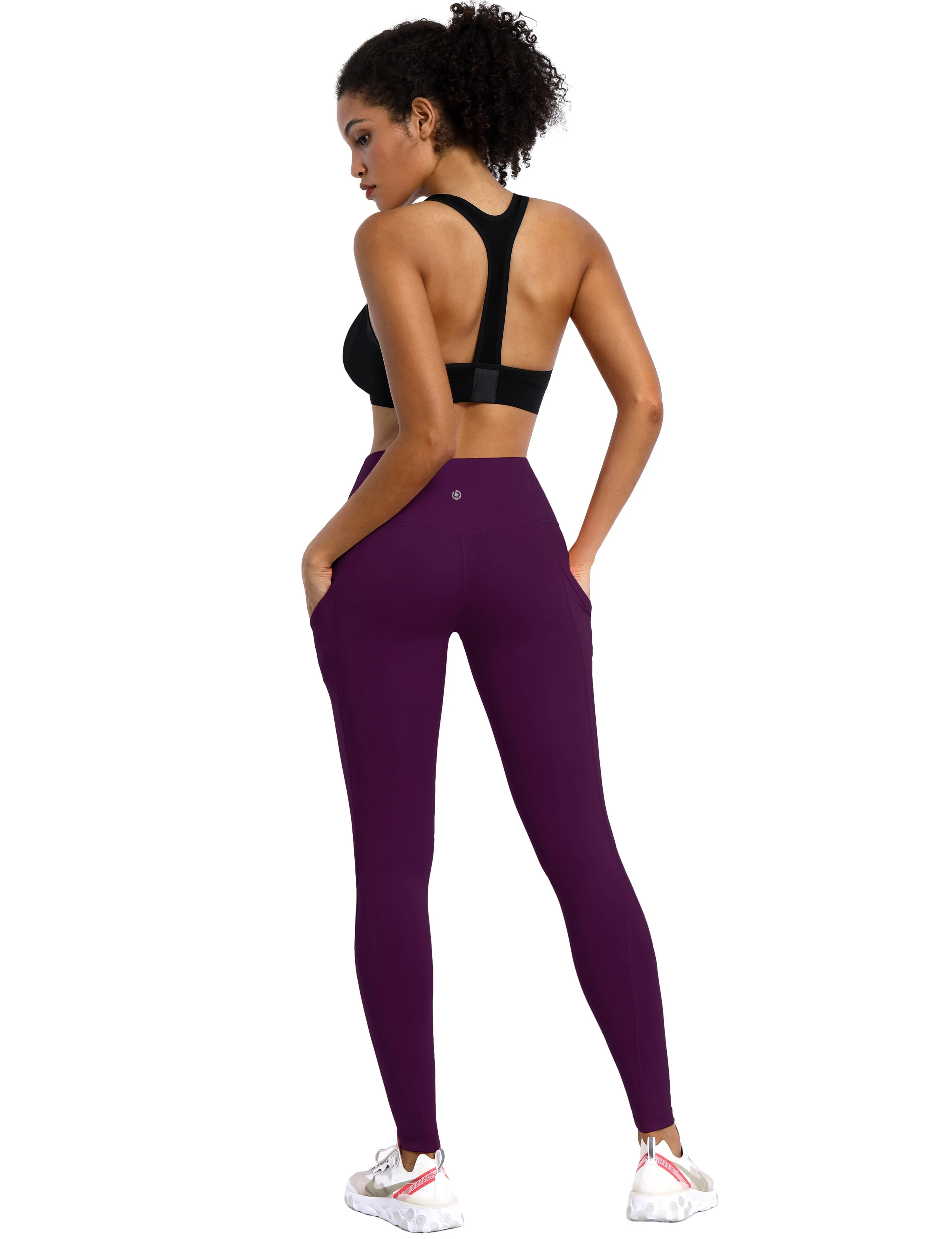 High Waist Side Pockets Running Pants plum ins_Running
