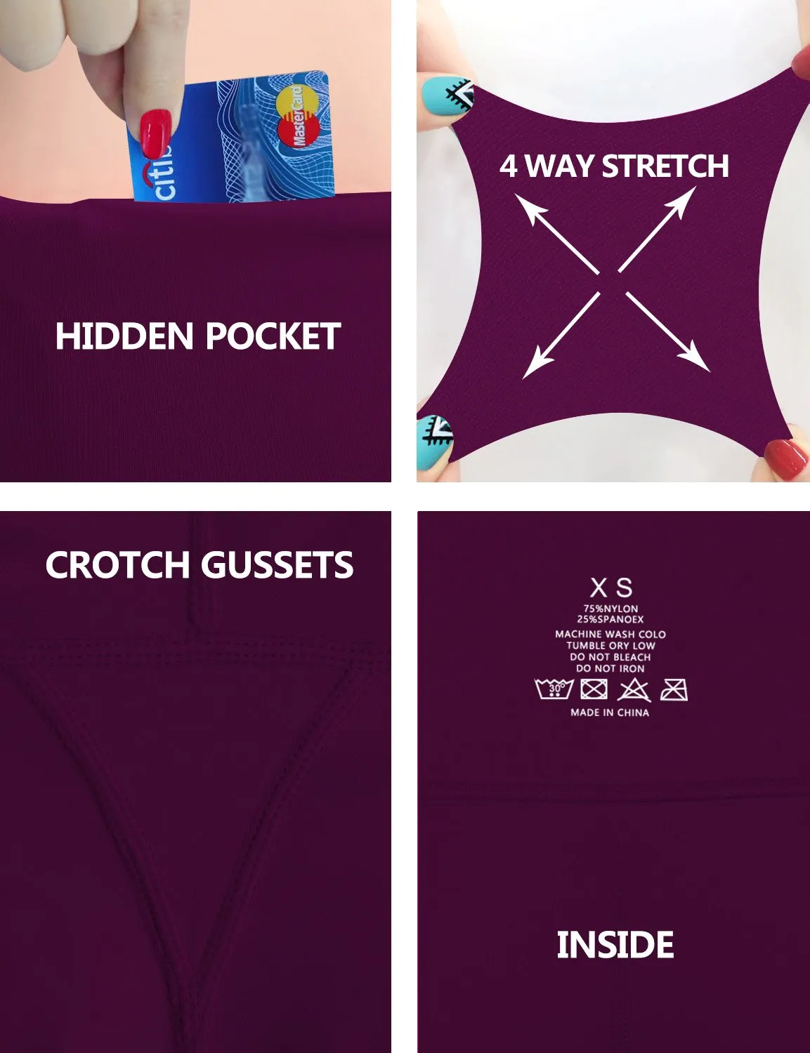 High Waist Side Pockets Running Pants plum ins_Running