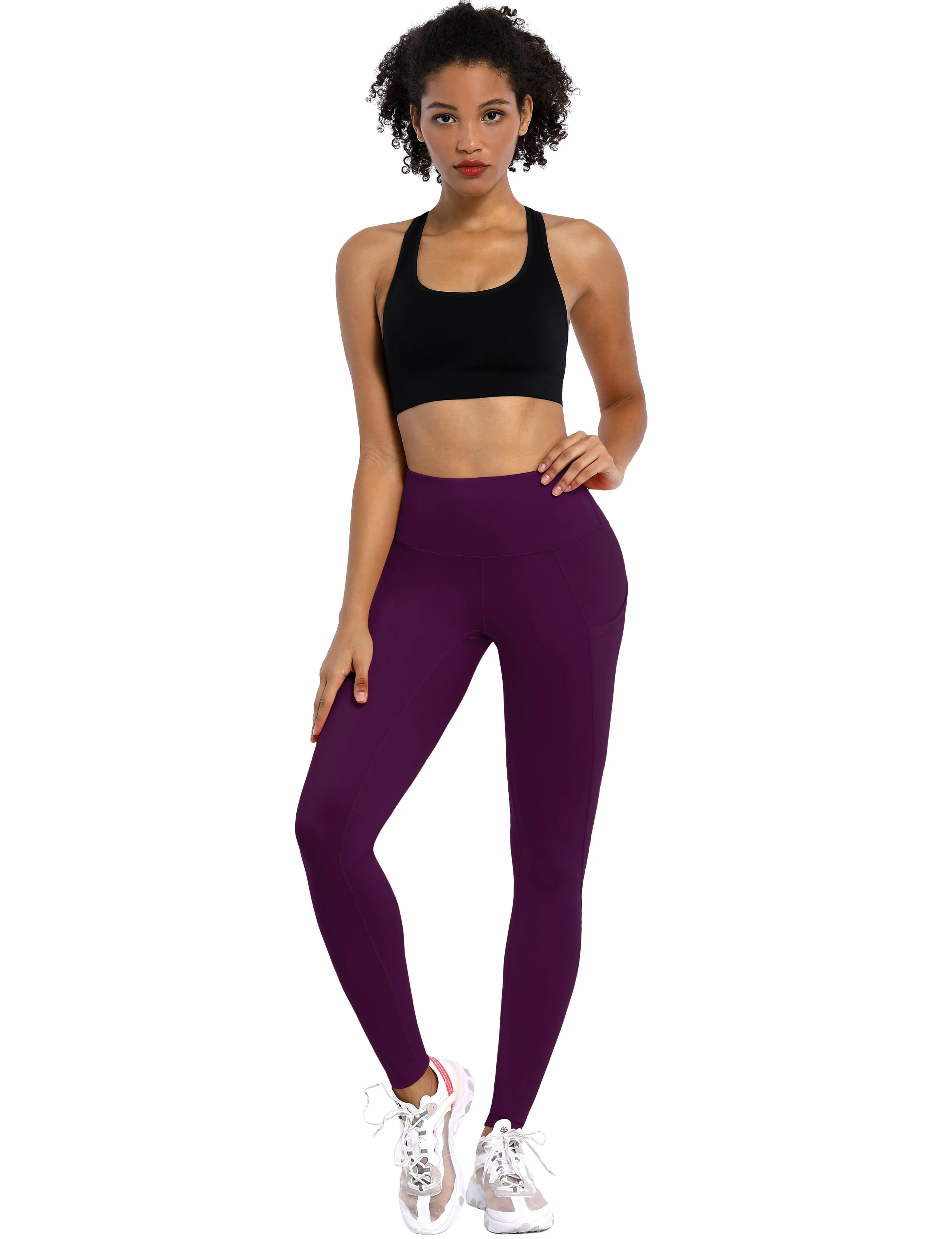 High Waist Side Pockets Running Pants plum ins_Running
