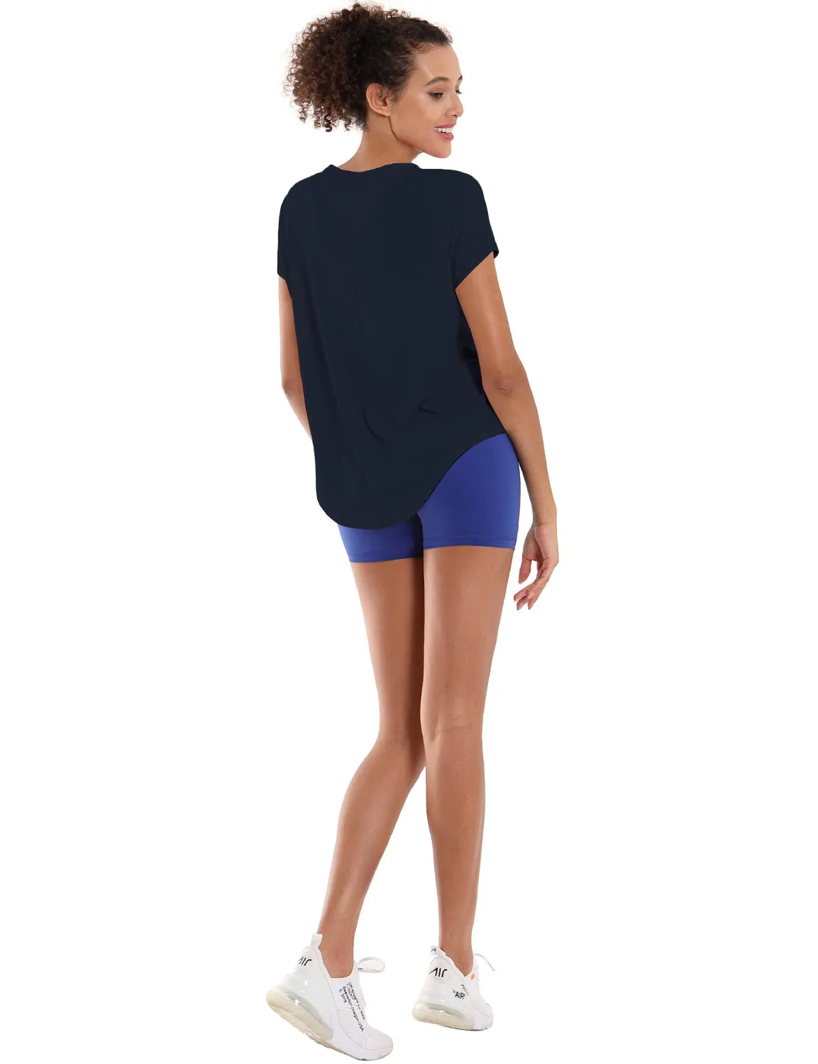 Hip Length Short Sleeve Shirt darknavy_Running