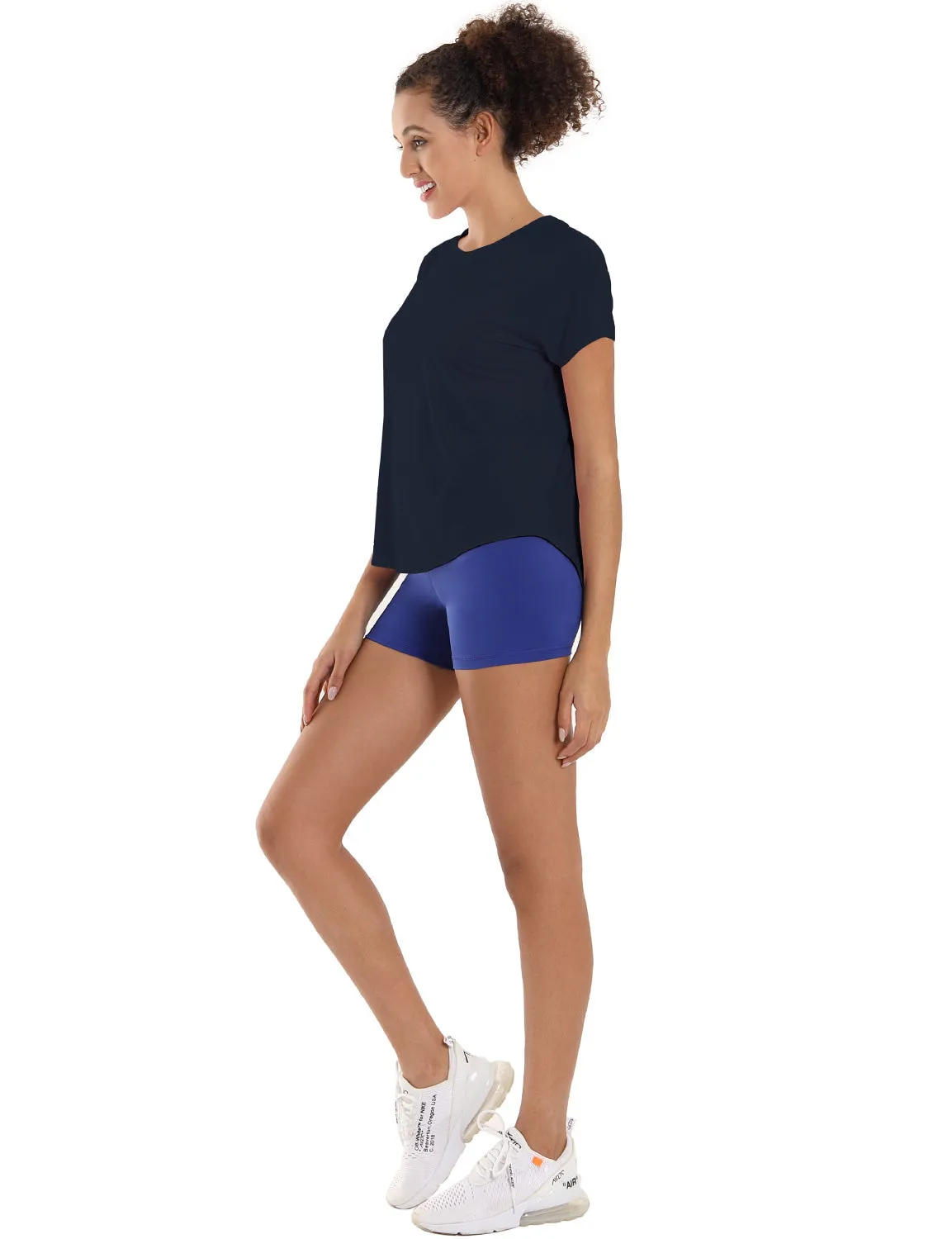 Hip Length Short Sleeve Shirt darknavy_Running