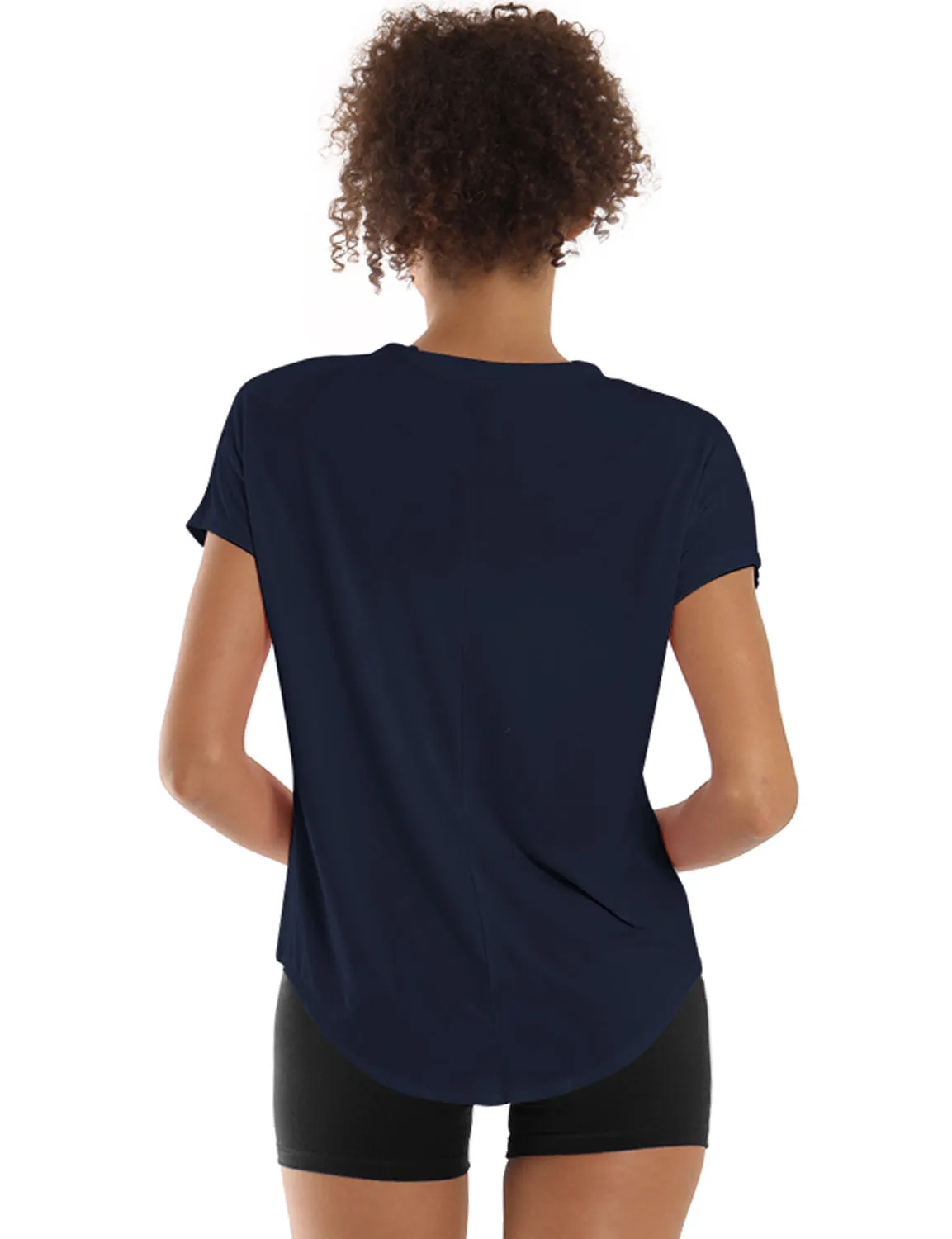 Hip Length Short Sleeve Shirt darknavy_Running