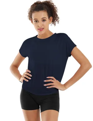 Hip Length Short Sleeve Shirt darknavy_Running