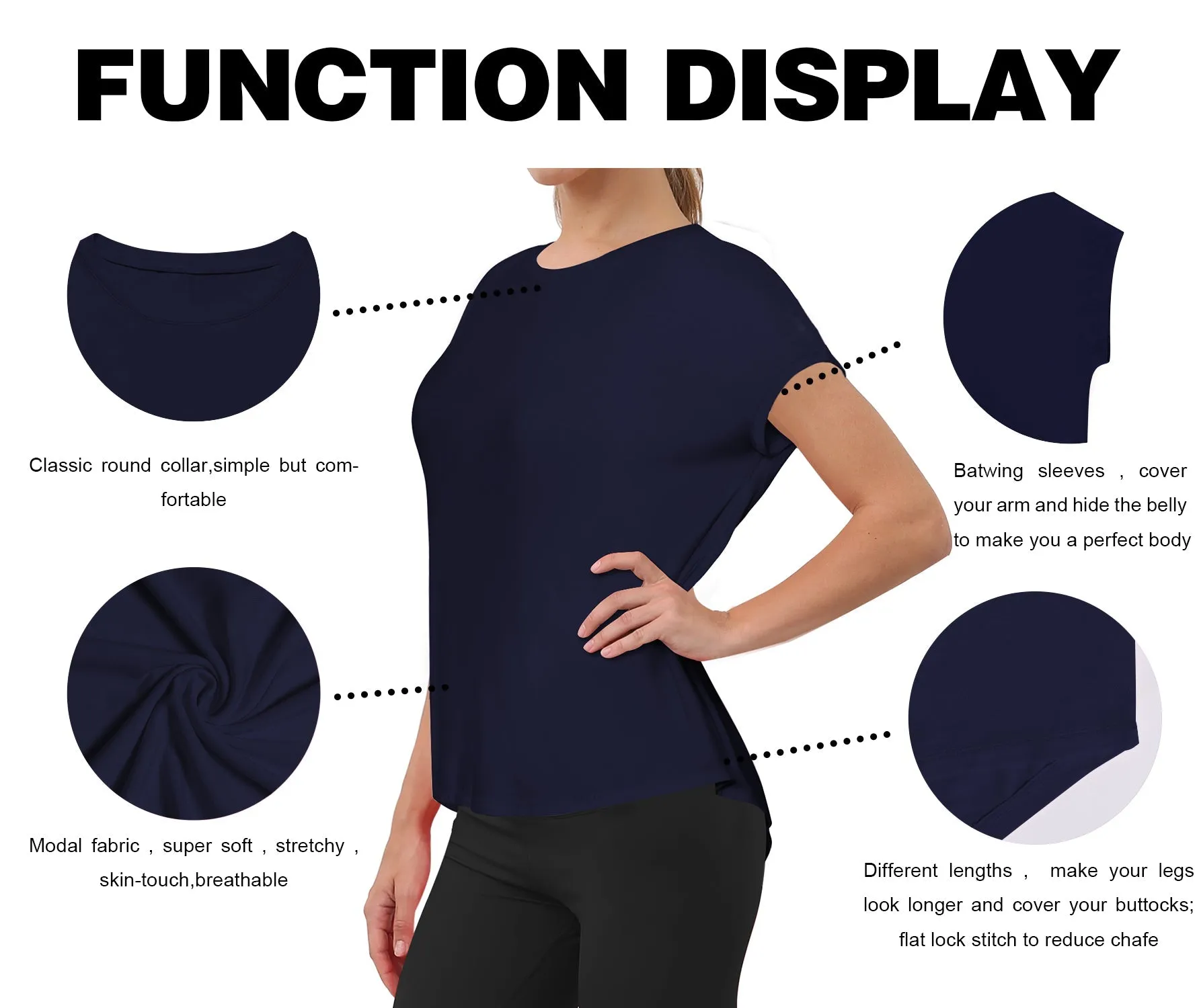 Hip Length Short Sleeve Shirt darknavy_Running