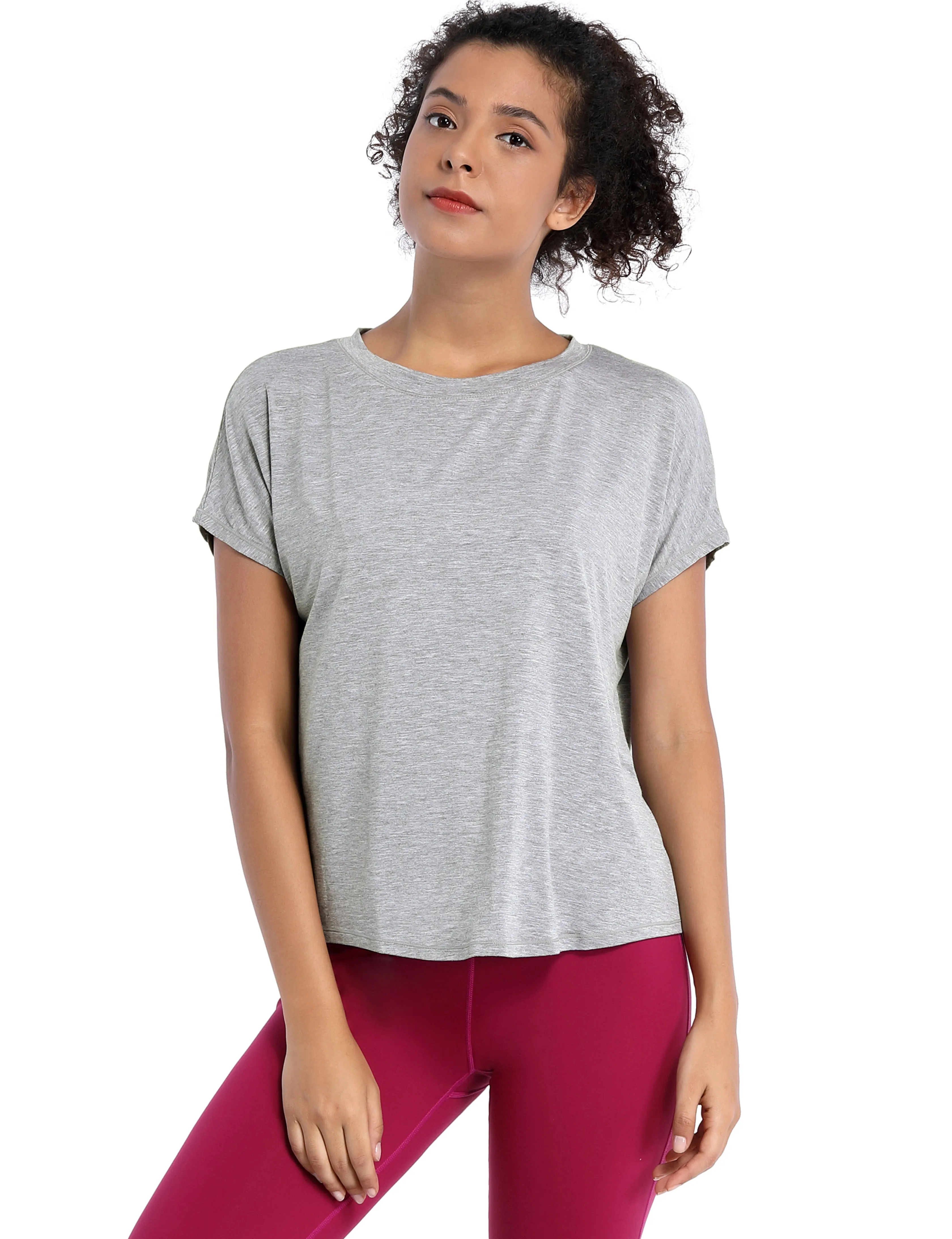 Hip Length Short Sleeve Shirt heathergray_Running
