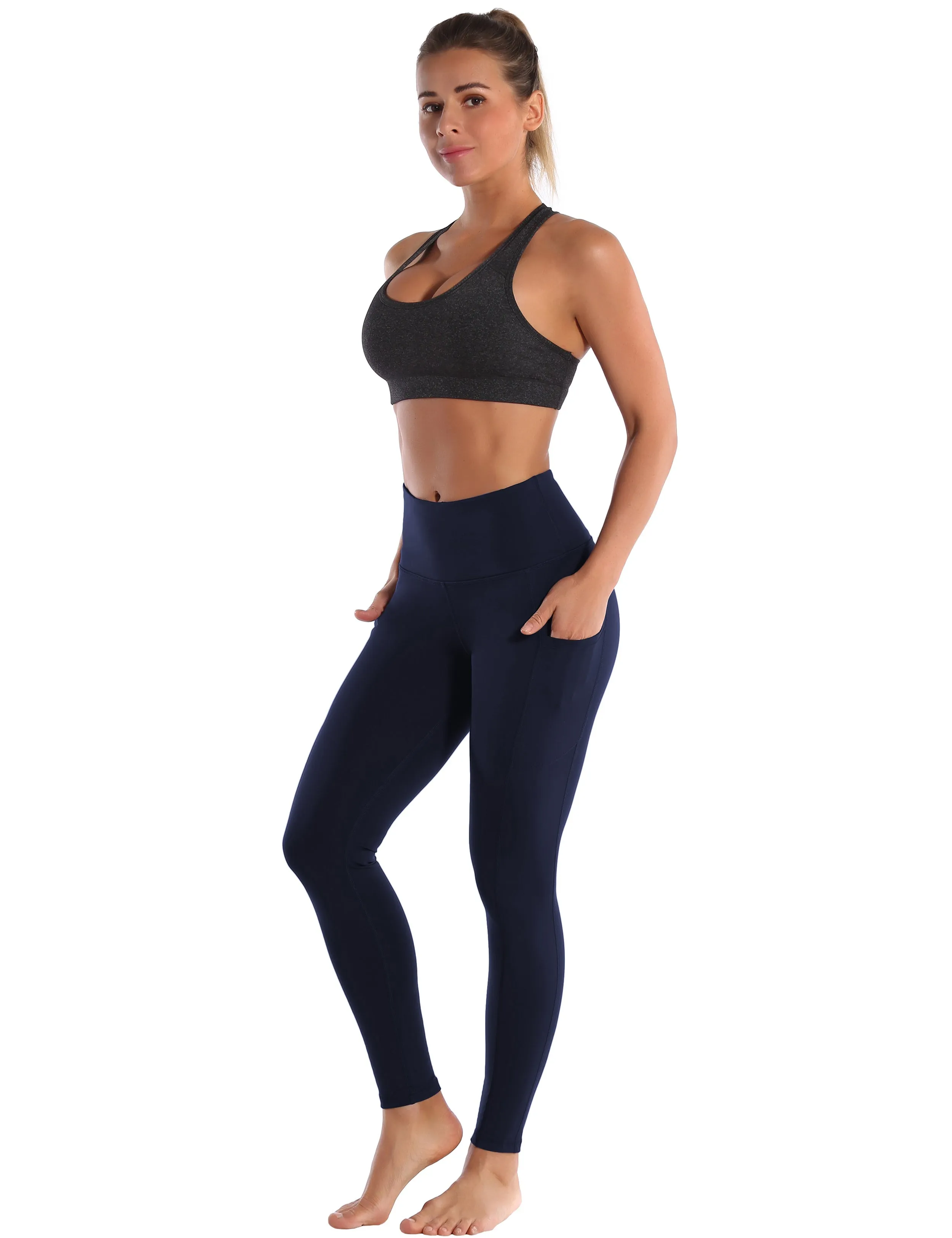 Hip Line Side Pockets Running Pants darknavy_Running